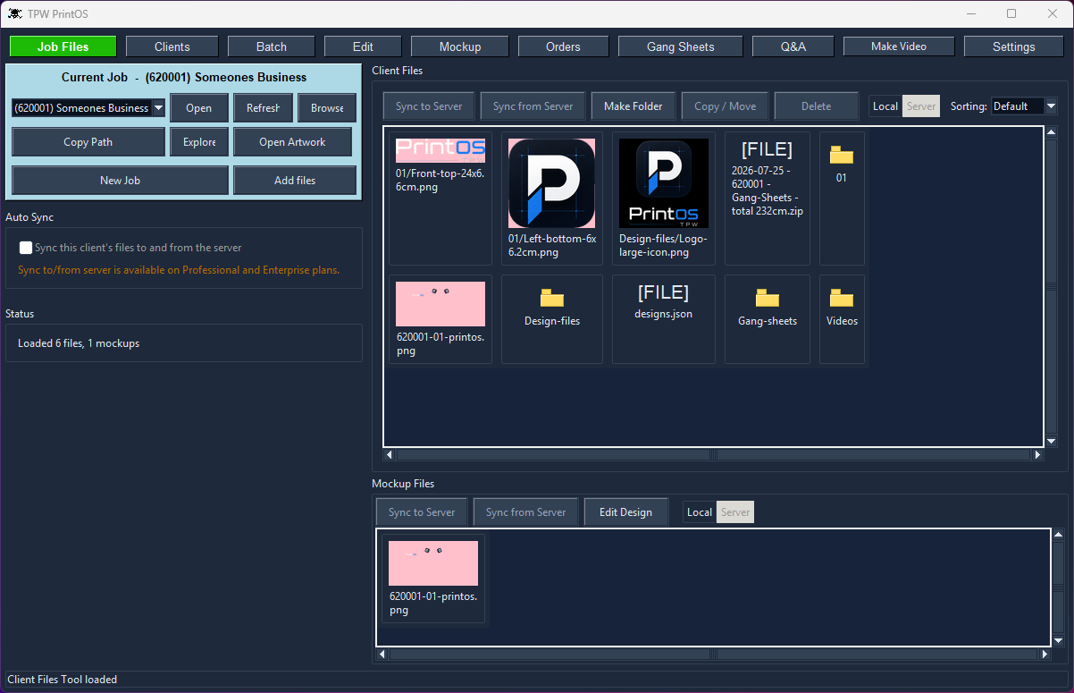 Job Files tool with the right-click menu and the Copy / Move / Rename dialog