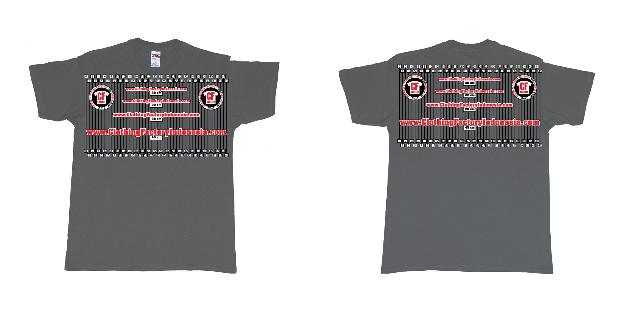 Custom tshirt design 20cm 22cm 30cm 45cm printing front back tshirt sample in fabric color charcoal choice your own text made in Bali by The Pirate Way