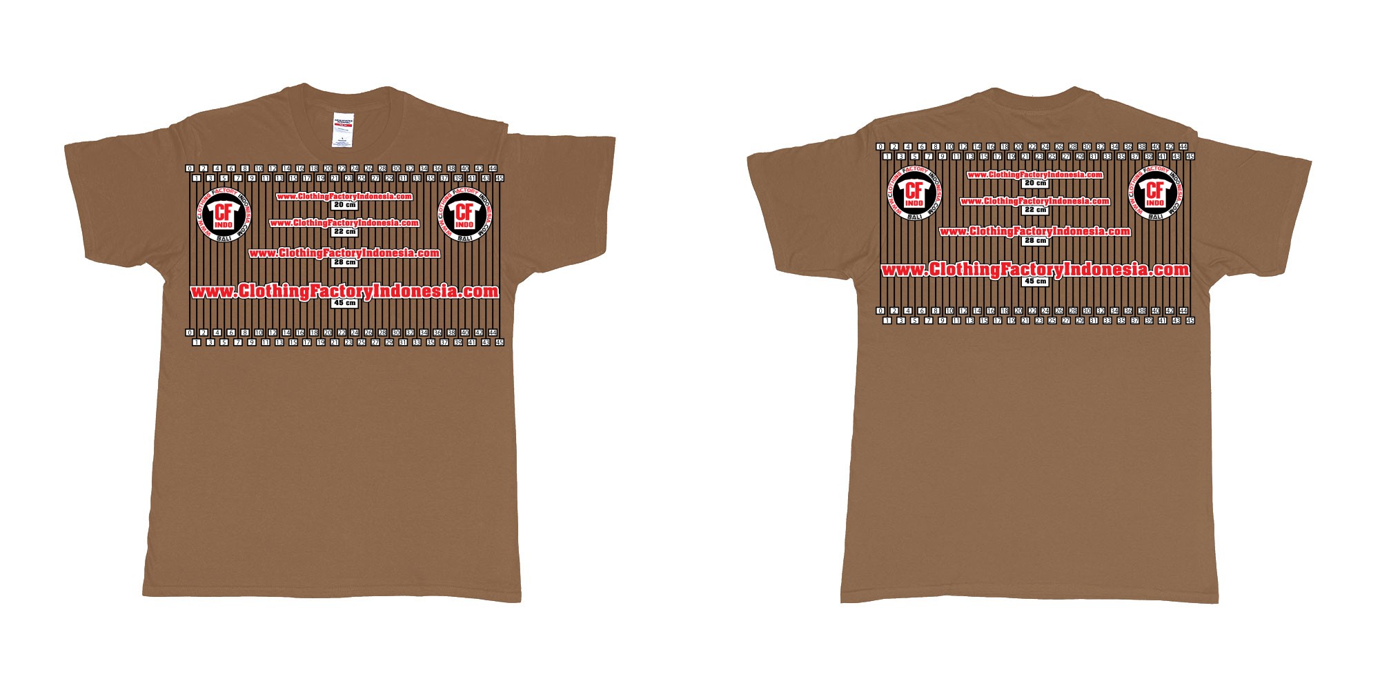 Custom tshirt design 20cm 22cm 30cm 45cm printing front back tshirt sample in fabric color chestnut choice your own text made in Bali by The Pirate Way