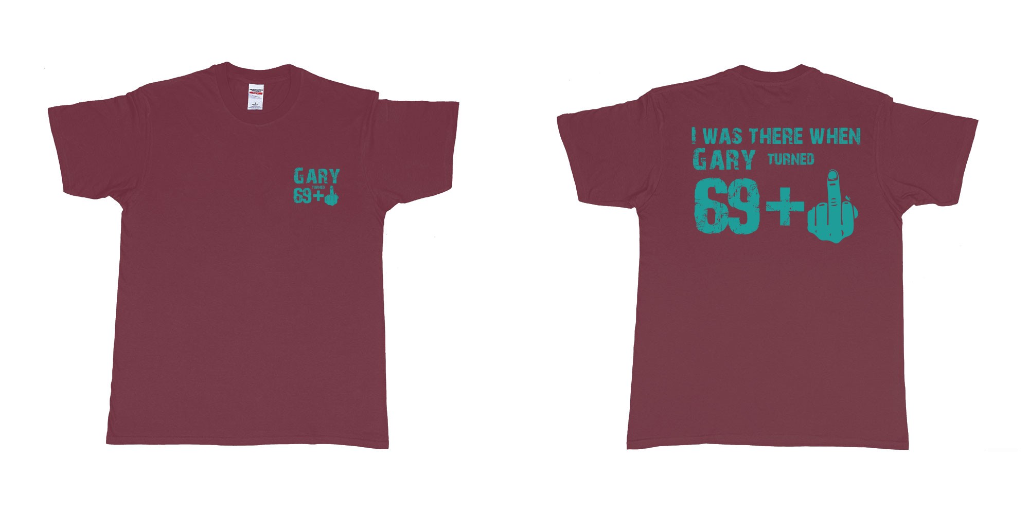 Custom tshirt design 69 plus 1 70th fuck you in fabric color marron choice your own text made in Bali by The Pirate Way