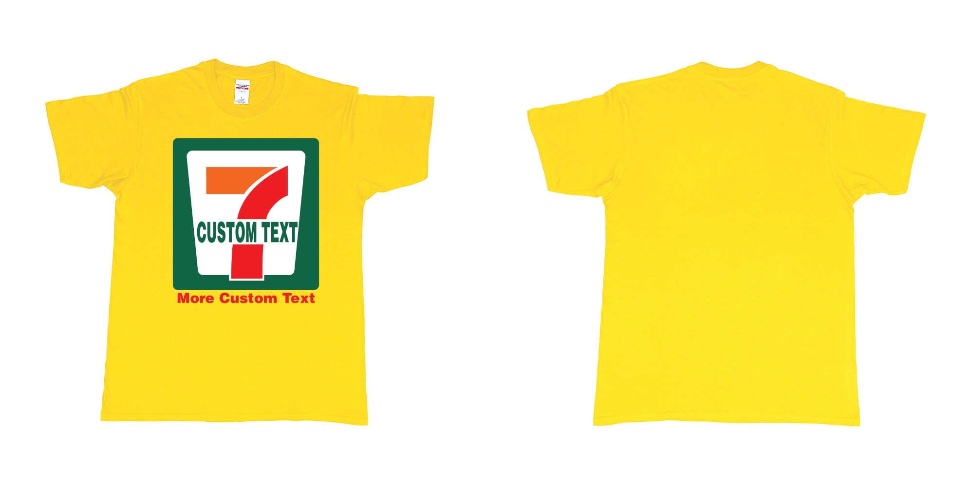 Custom tshirt design 7 eleven custom logo own print text bali in fabric color daisy choice your own text made in Bali by The Pirate Way