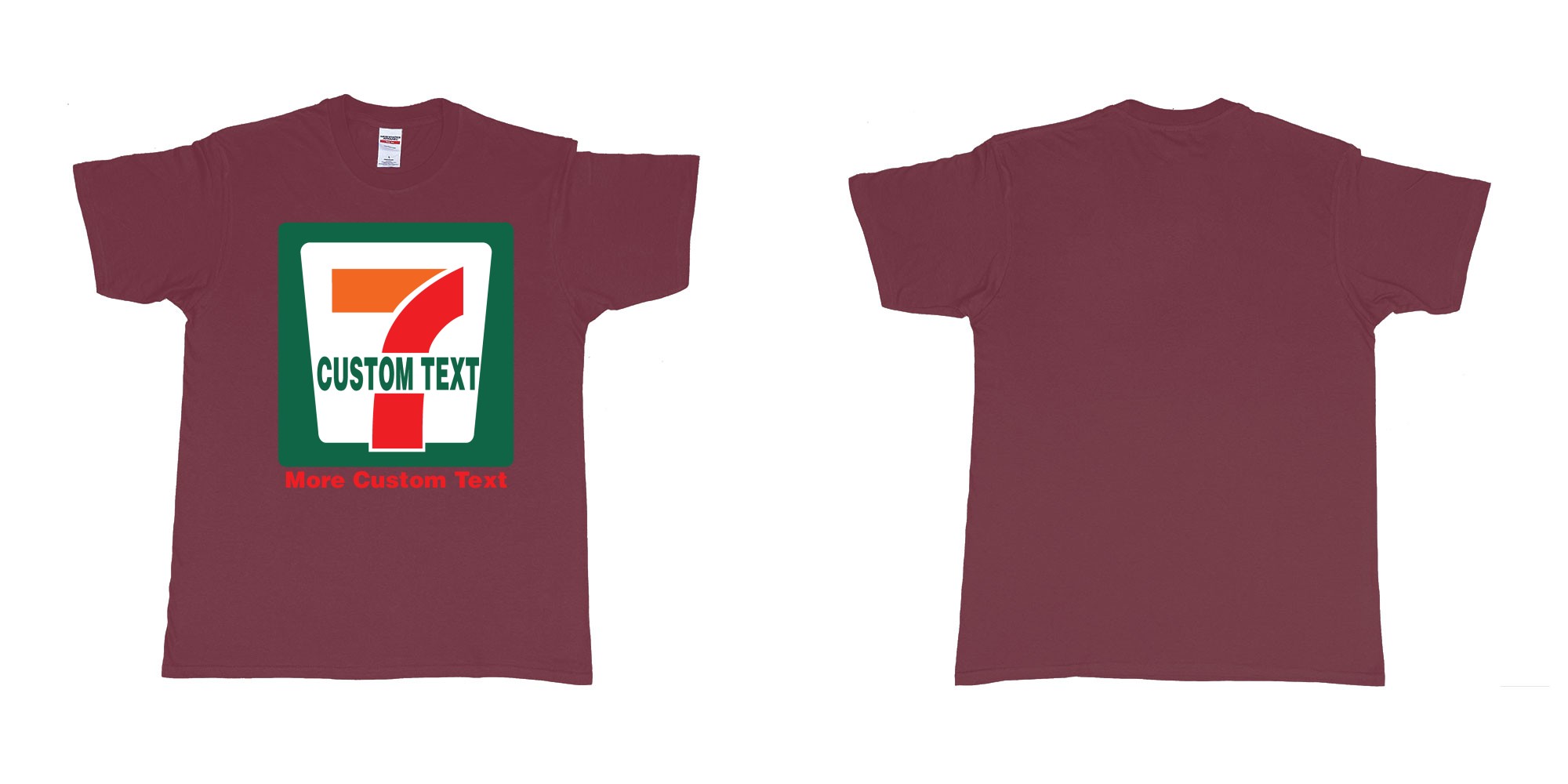 Custom tshirt design 7 eleven custom logo own print text bali in fabric color marron choice your own text made in Bali by The Pirate Way