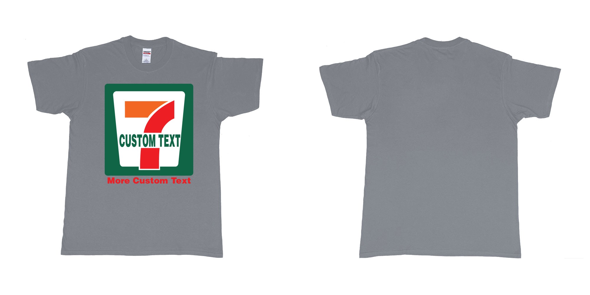 Custom tshirt design 7 eleven custom logo own print text bali in fabric color misty choice your own text made in Bali by The Pirate Way