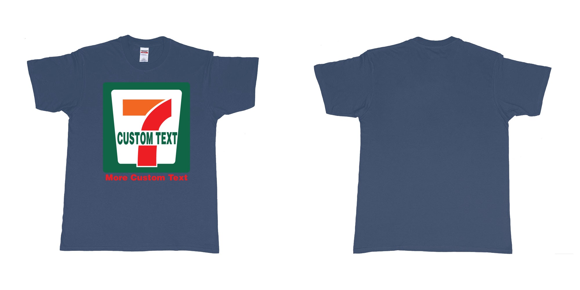 Custom tshirt design 7 eleven custom logo own print text bali in fabric color navy choice your own text made in Bali by The Pirate Way