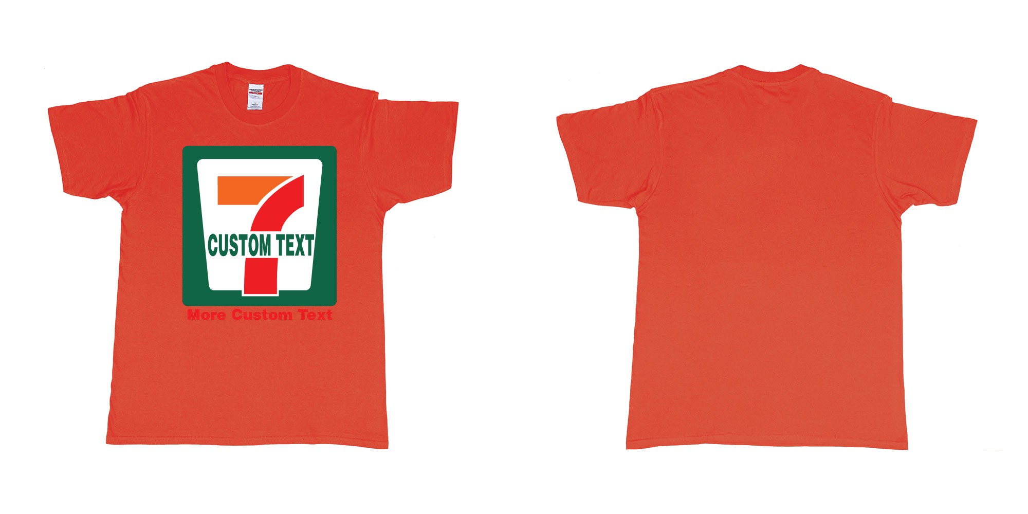 Custom tshirt design 7 eleven custom logo own print text bali in fabric color red choice your own text made in Bali by The Pirate Way