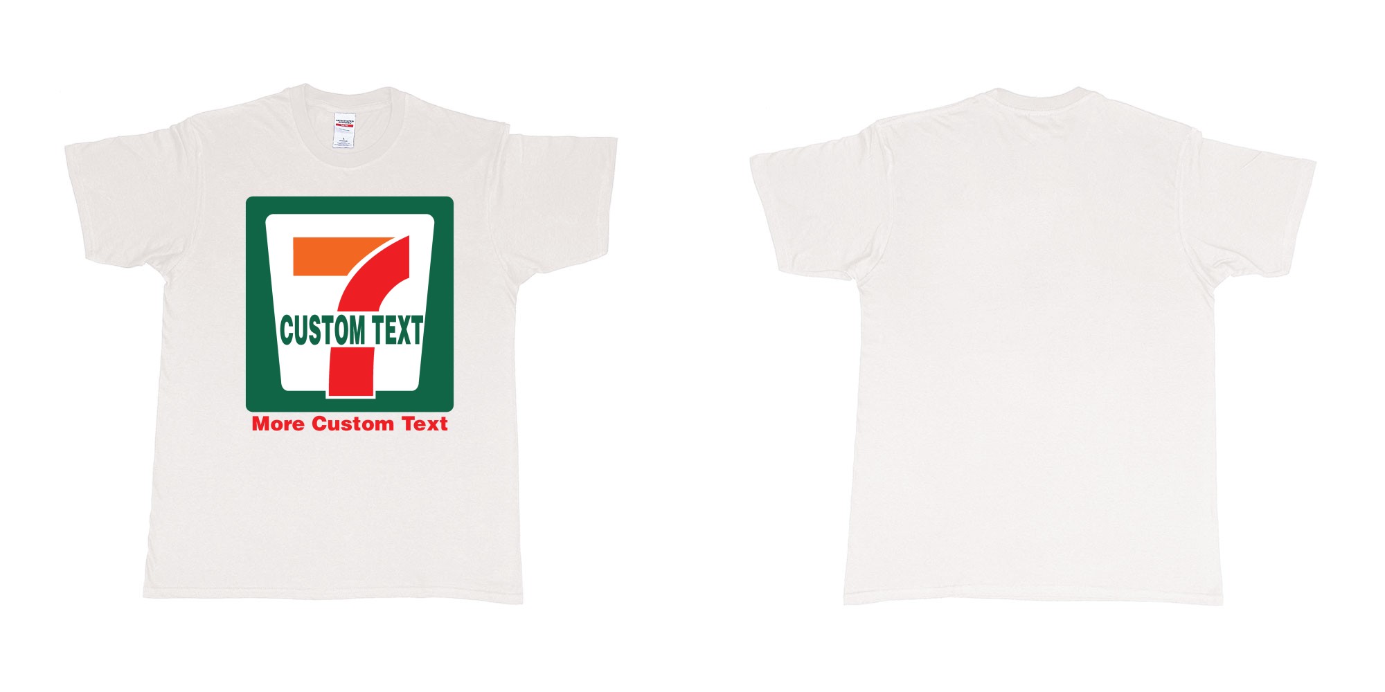 Custom tshirt design 7 eleven custom logo own print text bali in fabric color white choice your own text made in Bali by The Pirate Way