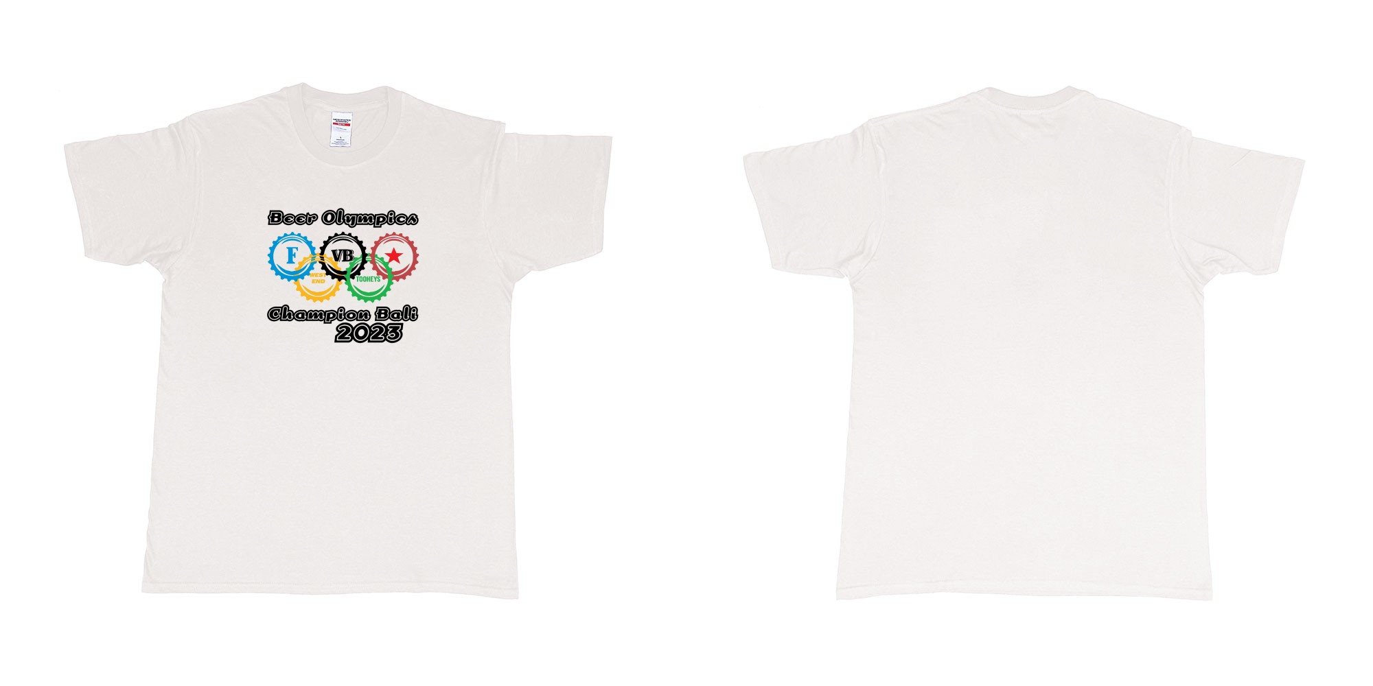 Custom tshirt design Beer Olympics Champion Bali 2023 in fabric color white choice your own text made in Bali by The Pirate Way