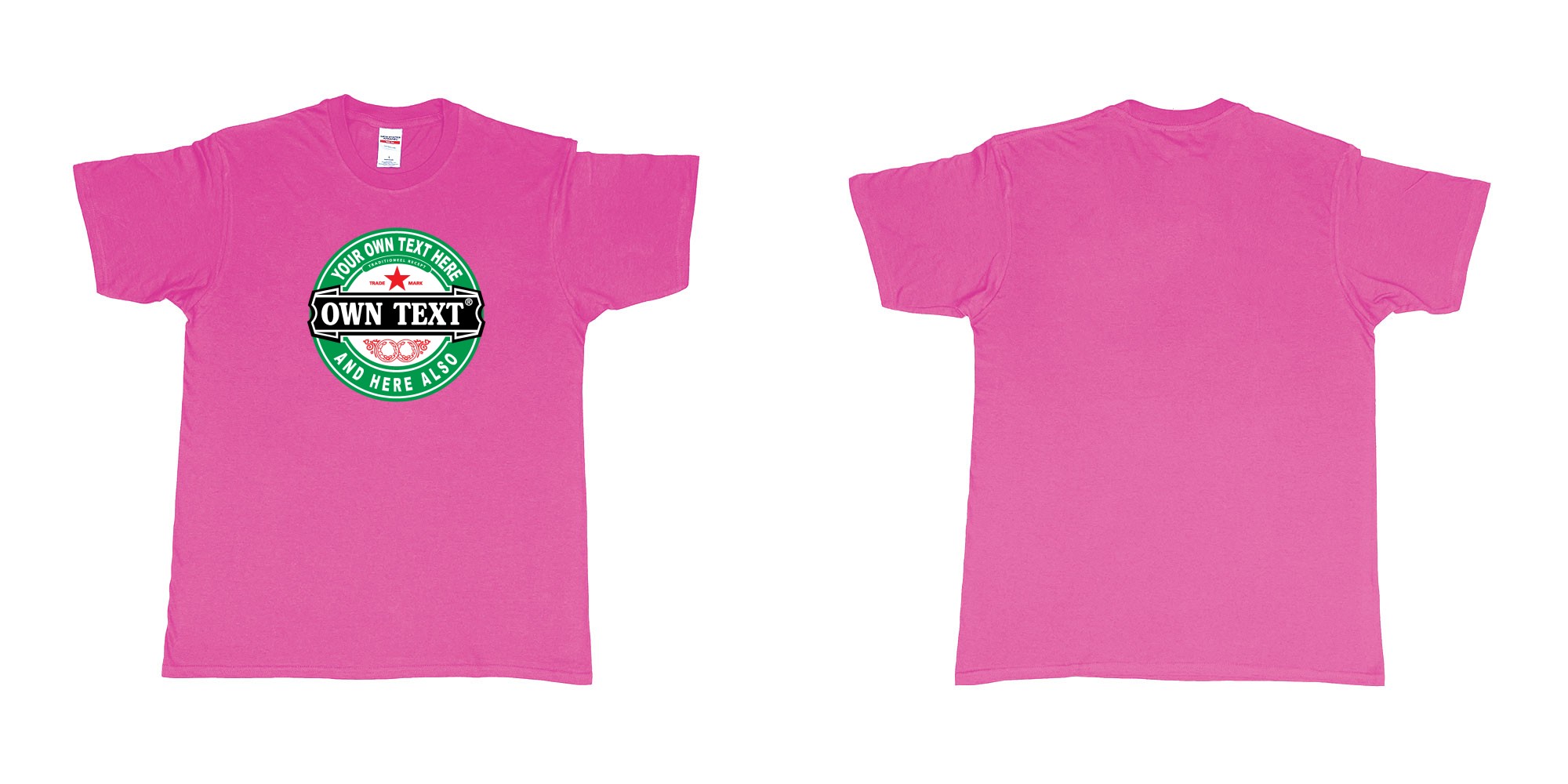 Custom tshirt design Heineken beer in fabric color heliconia choice your own text made in Bali by The Pirate Way