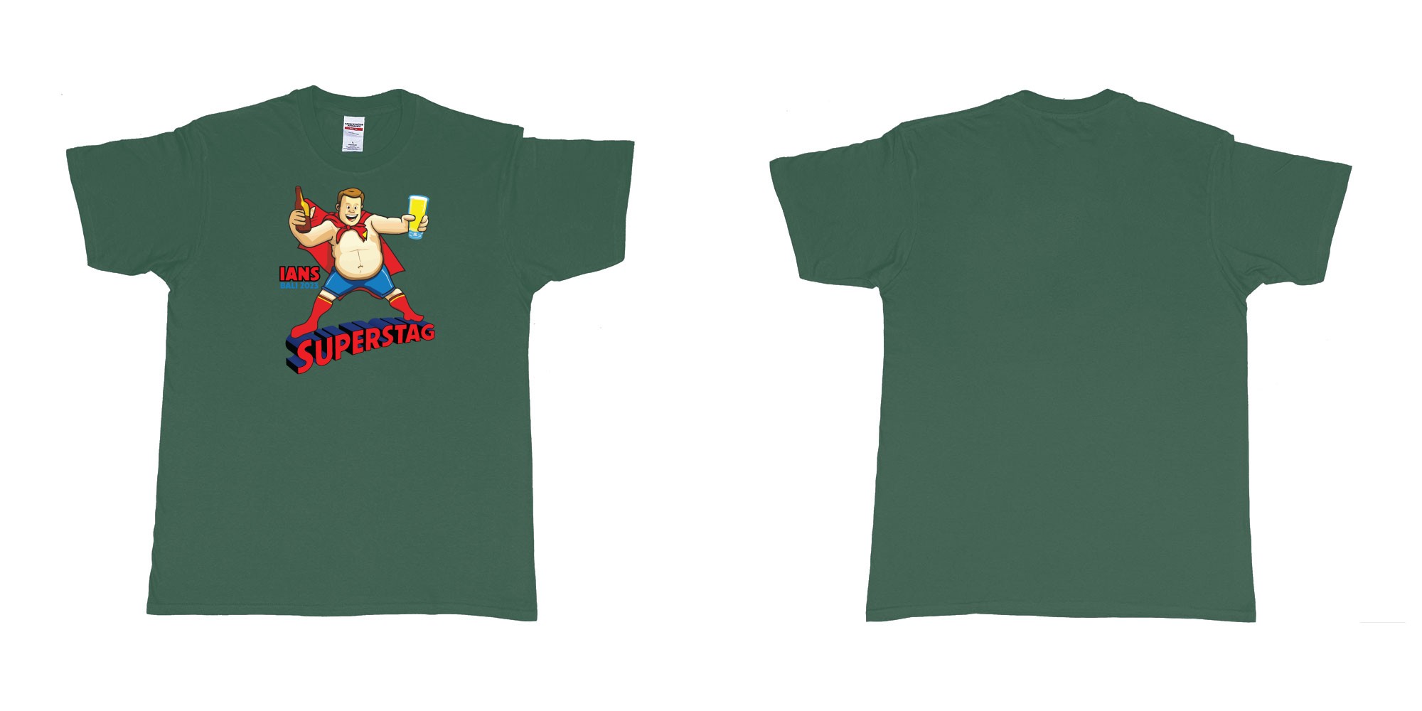 Custom tshirt design Super Man Stag in fabric color forest-green choice your own text made in Bali by The Pirate Way