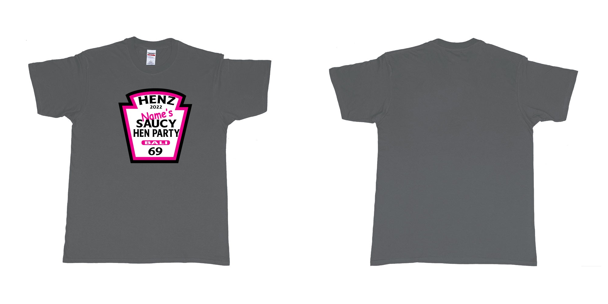 Custom tshirt design TPW Heinz ketchup hen night in fabric color charcoal choice your own text made in Bali by The Pirate Way