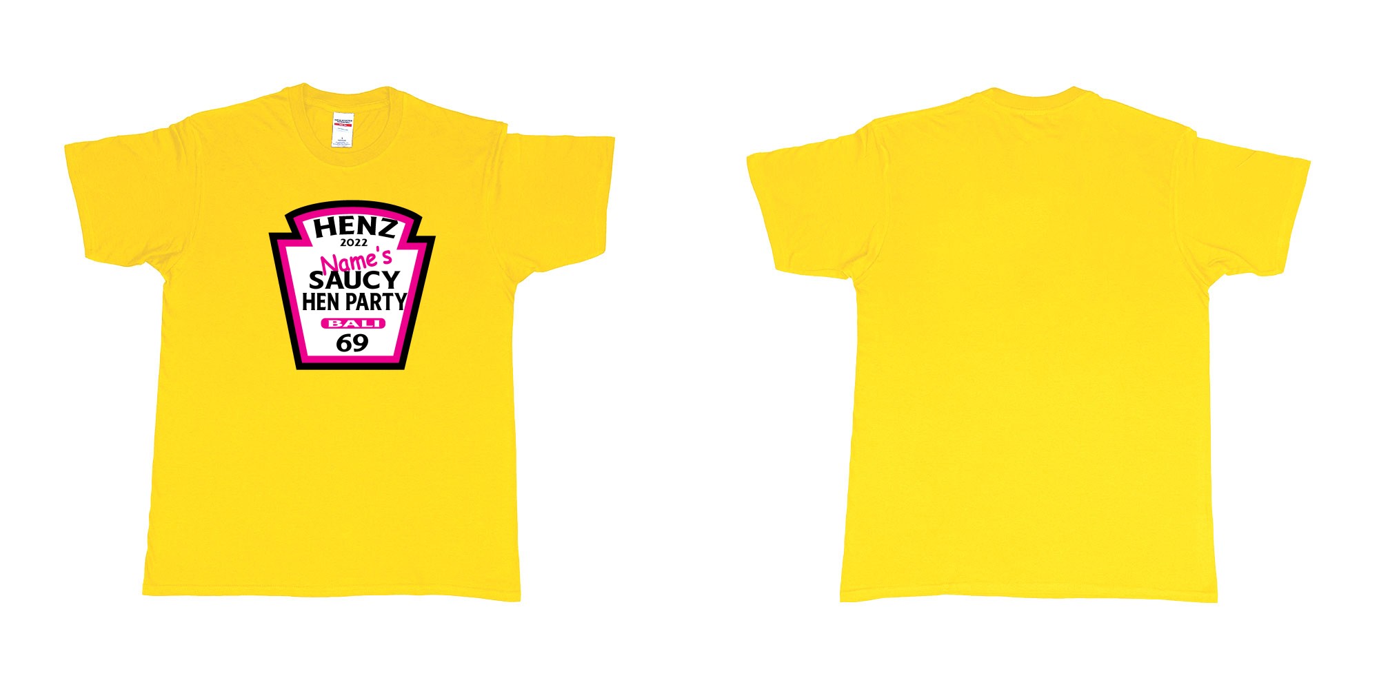 Custom tshirt design TPW Heinz ketchup hen night in fabric color daisy choice your own text made in Bali by The Pirate Way