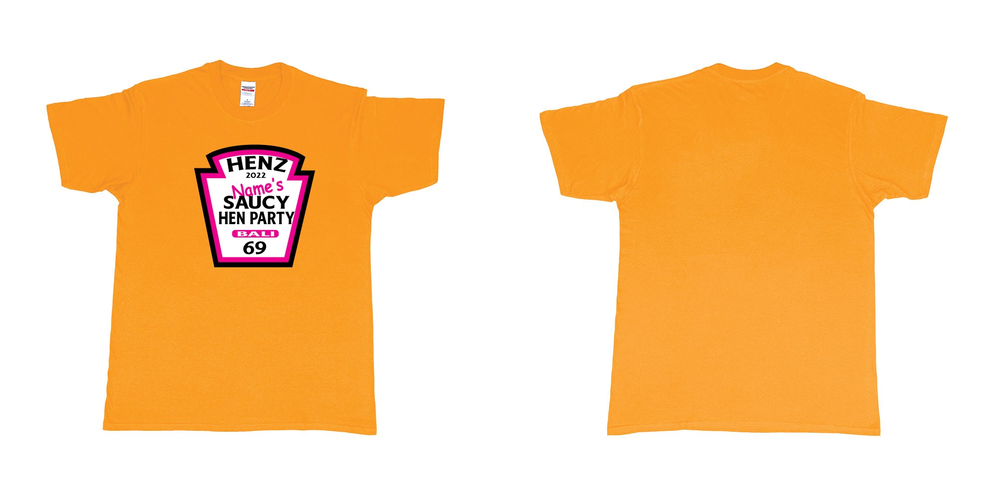 Custom tshirt design TPW Heinz ketchup hen night in fabric color gold choice your own text made in Bali by The Pirate Way