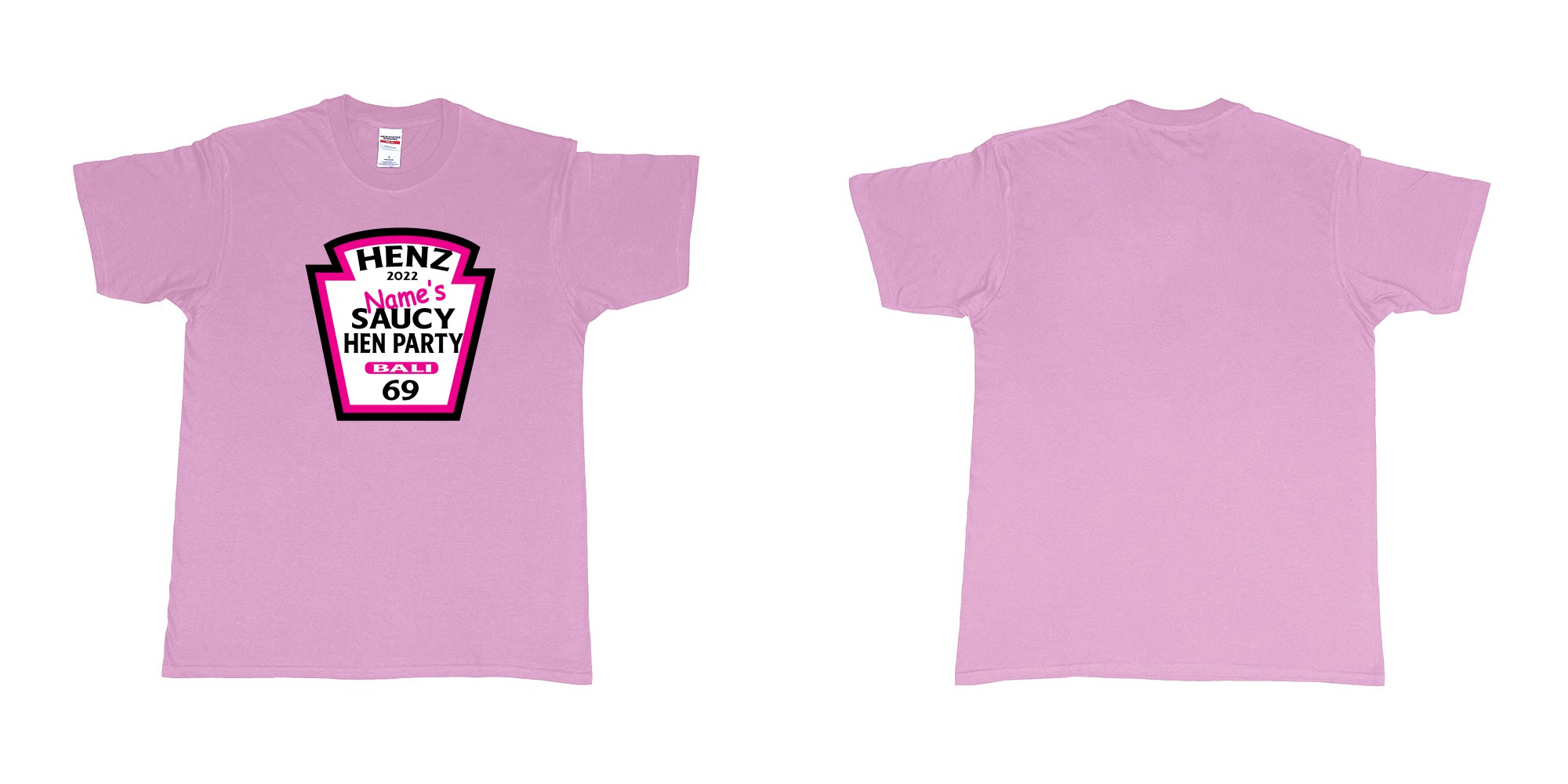 Custom tshirt design TPW Heinz ketchup hen night in fabric color light-pink choice your own text made in Bali by The Pirate Way