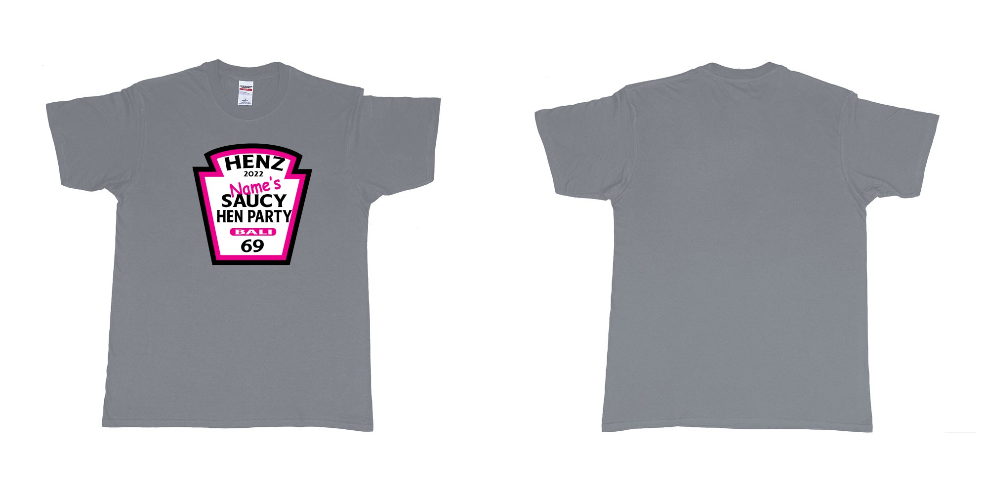 Custom tshirt design TPW Heinz ketchup hen night in fabric color misty choice your own text made in Bali by The Pirate Way
