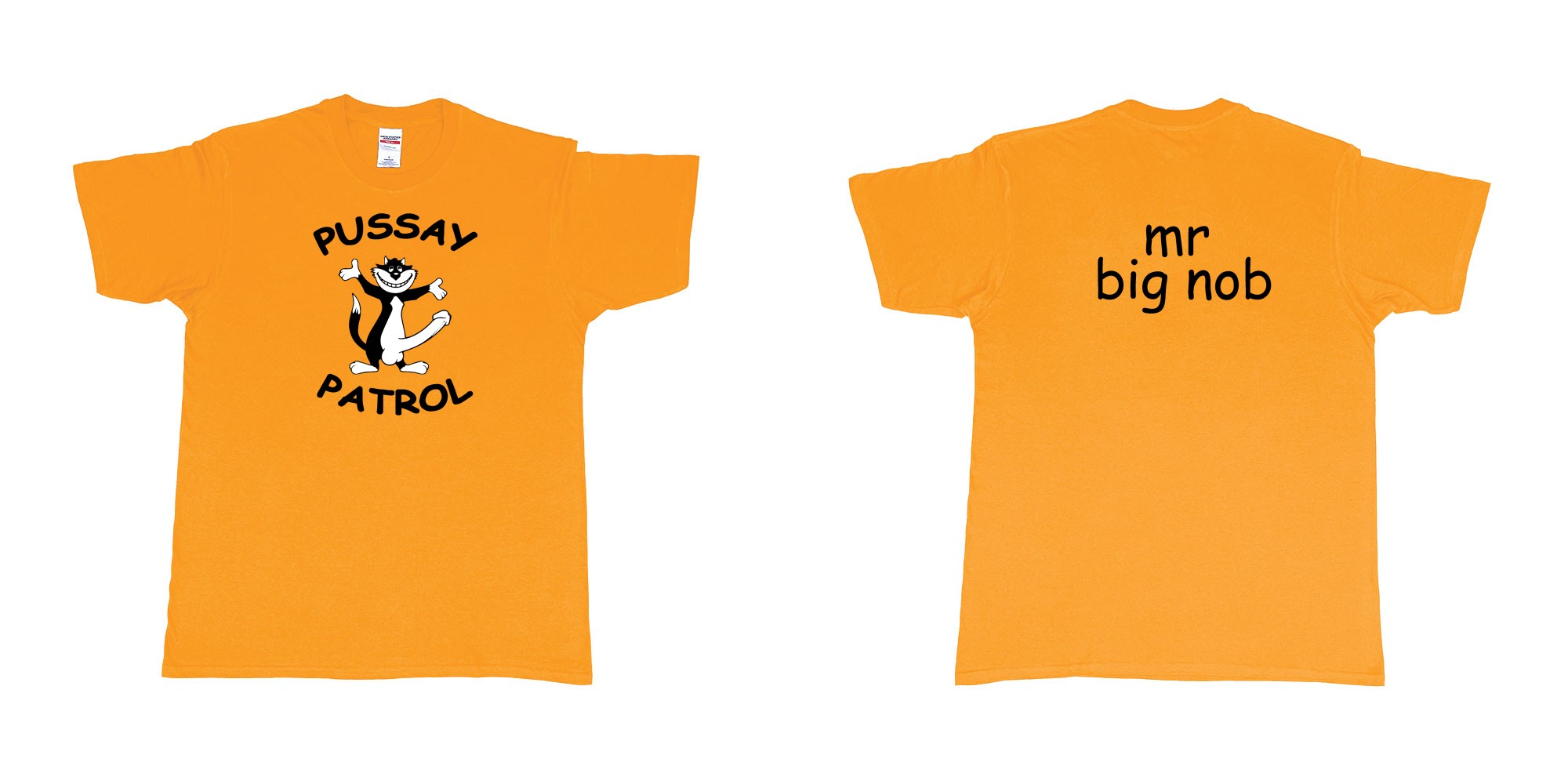 Custom tshirt design TPW Pussay Patrol in fabric color gold choice your own text made in Bali by The Pirate Way