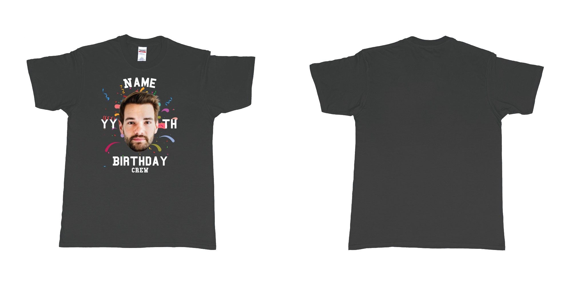 Custom tshirt design add own picture custom face confetti name year th birthday bash crew bali tshirt print in fabric color black choice your own text made in Bali by The Pirate Way