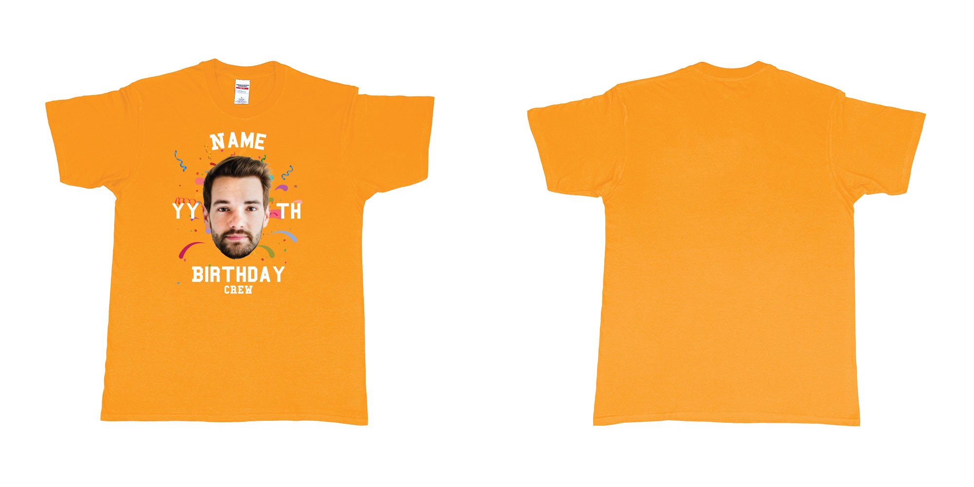 Custom tshirt design add own picture custom face confetti name year th birthday bash crew bali tshirt print in fabric color gold choice your own text made in Bali by The Pirate Way