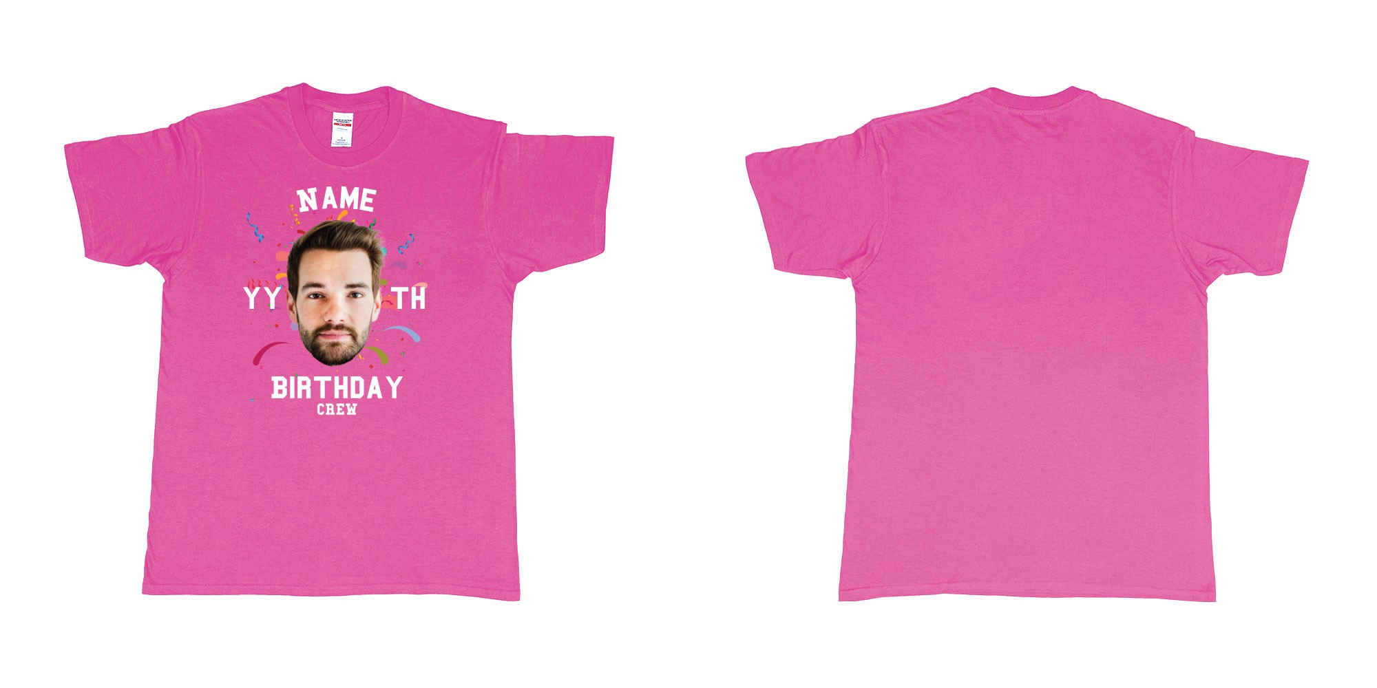 Custom tshirt design add own picture custom face confetti name year th birthday bash crew bali tshirt print in fabric color heliconia choice your own text made in Bali by The Pirate Way