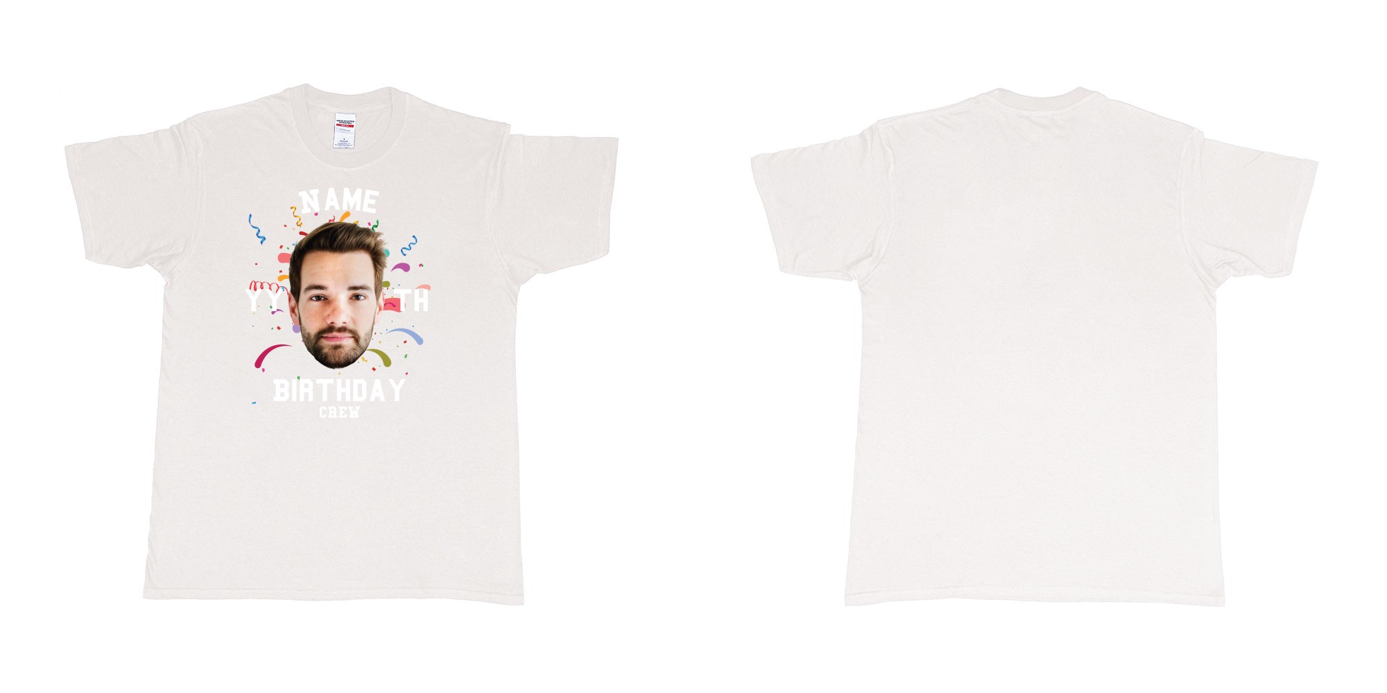 Custom tshirt design add own picture custom face confetti name year th birthday bash crew bali tshirt print in fabric color white choice your own text made in Bali by The Pirate Way