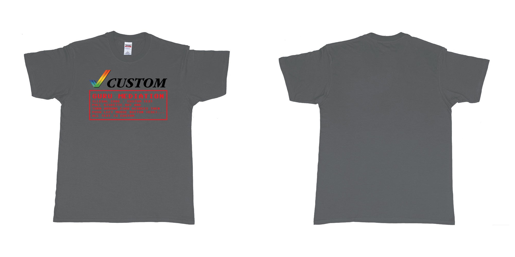 Custom tshirt design amiga guru mediation logo all custom text print in fabric color charcoal choice your own text made in Bali by The Pirate Way