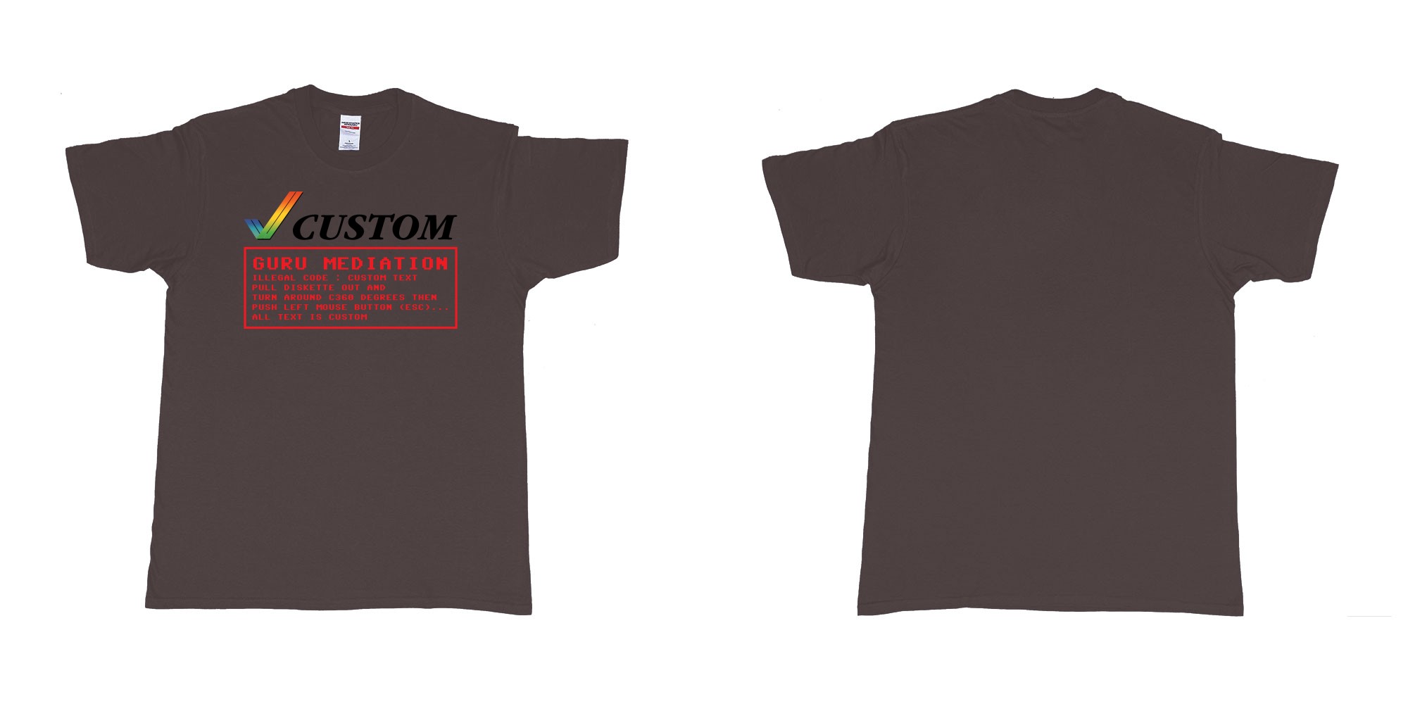 Custom tshirt design amiga guru mediation logo all custom text print in fabric color dark-chocolate choice your own text made in Bali by The Pirate Way