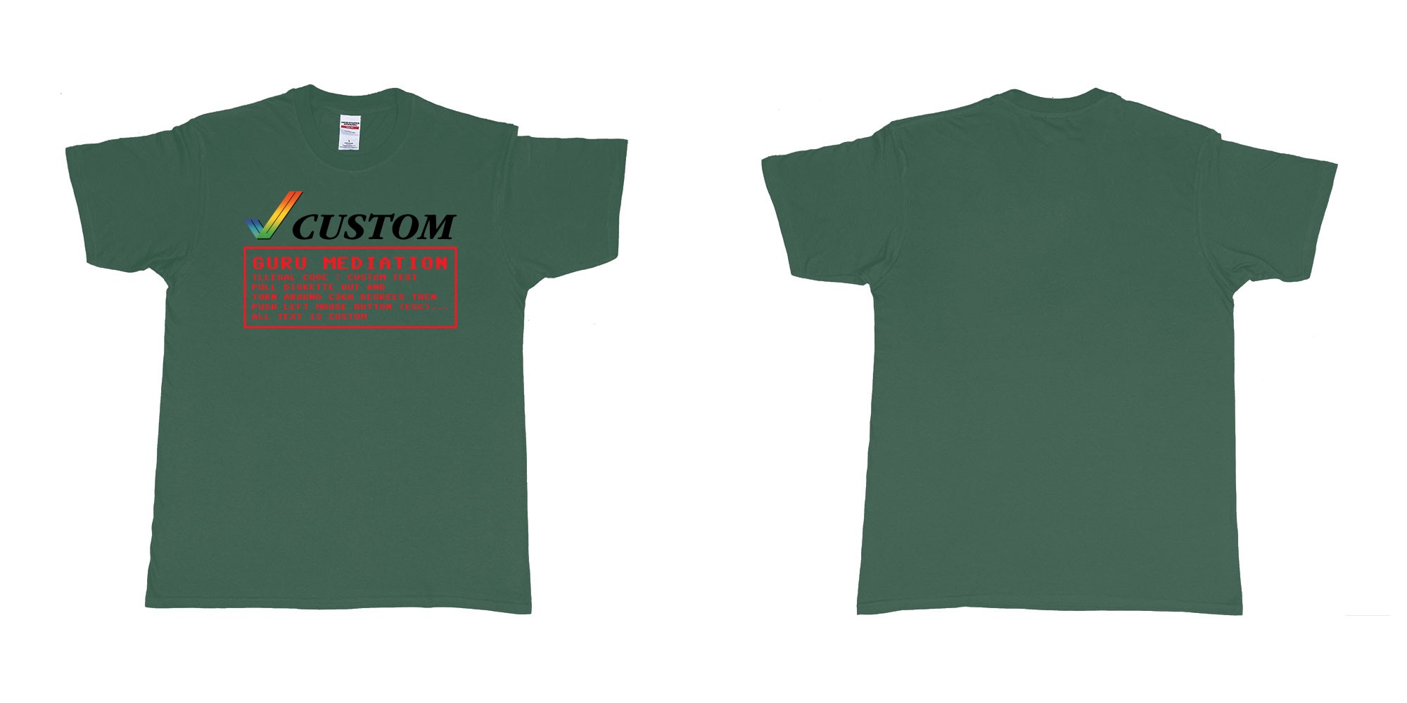 Custom tshirt design amiga guru mediation logo all custom text print in fabric color forest-green choice your own text made in Bali by The Pirate Way