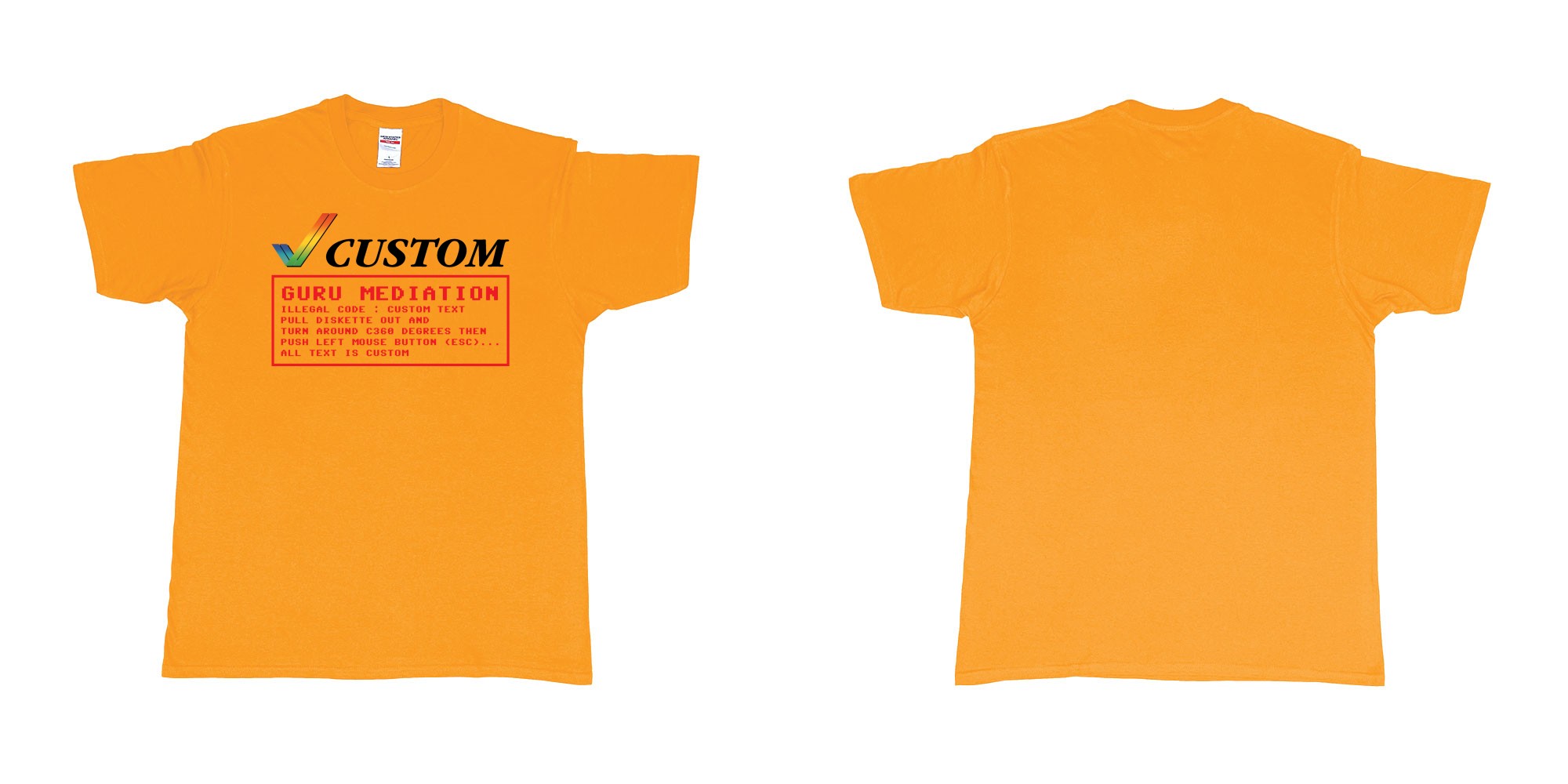 Custom tshirt design amiga guru mediation logo all custom text print in fabric color gold choice your own text made in Bali by The Pirate Way