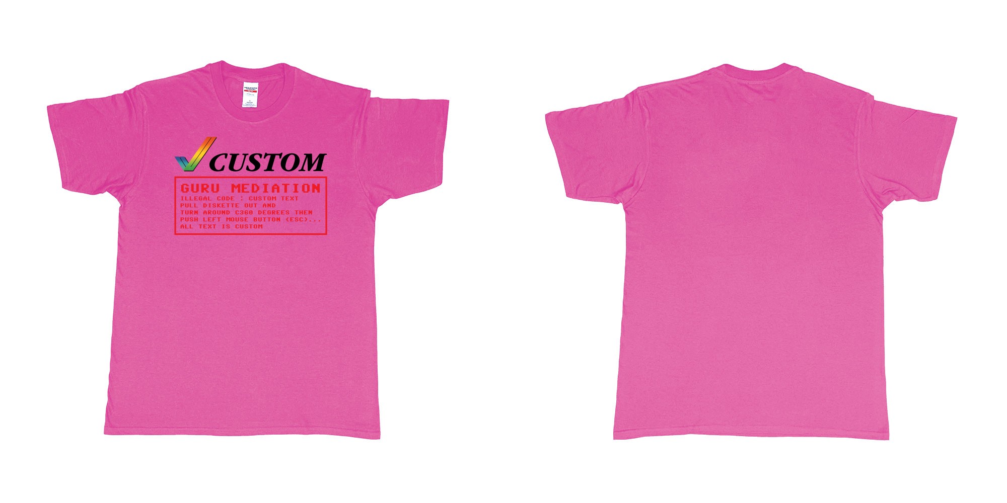Custom tshirt design amiga guru mediation logo all custom text print in fabric color heliconia choice your own text made in Bali by The Pirate Way