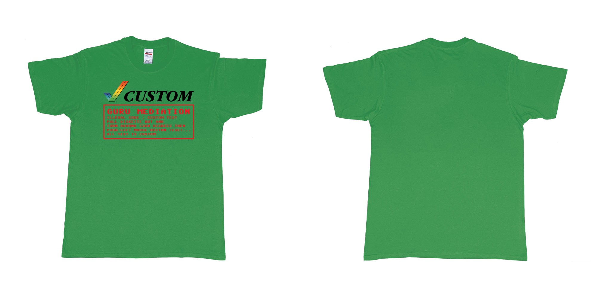 Custom tshirt design amiga guru mediation logo all custom text print in fabric color irish-green choice your own text made in Bali by The Pirate Way