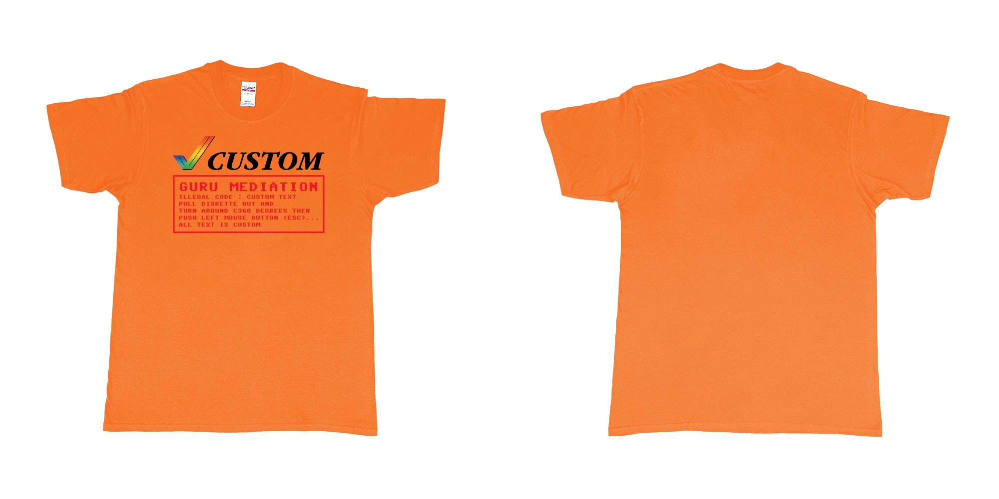 Custom tshirt design amiga guru mediation logo all custom text print in fabric color orange choice your own text made in Bali by The Pirate Way