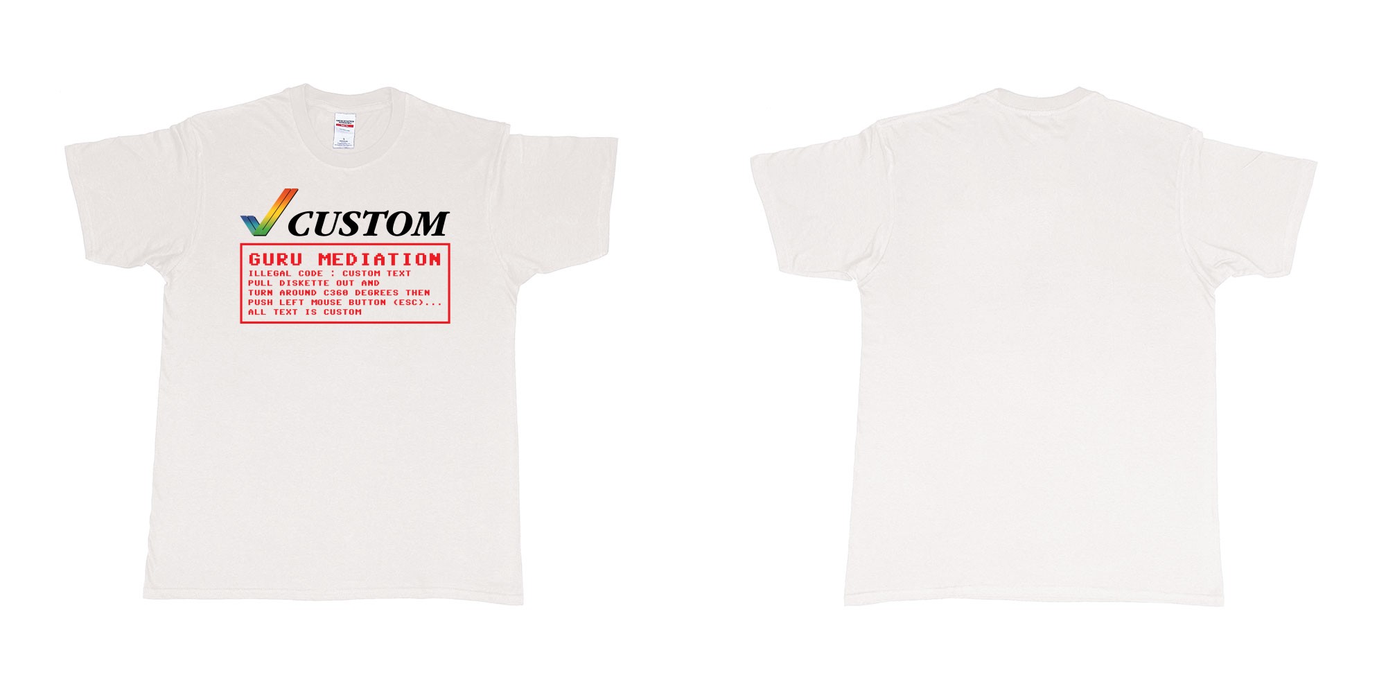 Custom tshirt design amiga guru mediation logo all custom text print in fabric color white choice your own text made in Bali by The Pirate Way