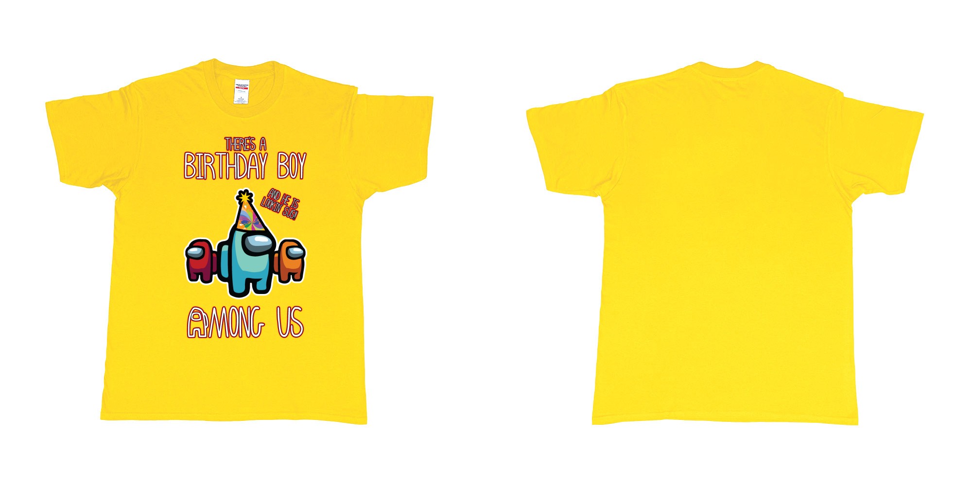 Custom tshirt design among us birthday boy impostor trust no one custom text print tshirt in fabric color daisy choice your own text made in Bali by The Pirate Way