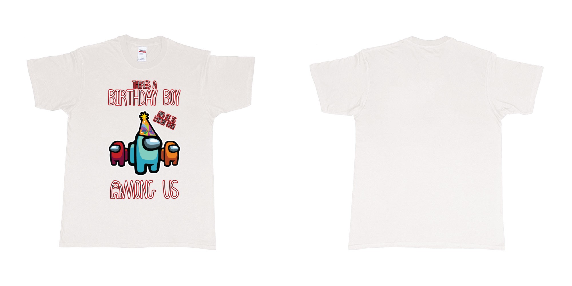 Custom tshirt design among us birthday boy impostor trust no one custom text print tshirt in fabric color white choice your own text made in Bali by The Pirate Way