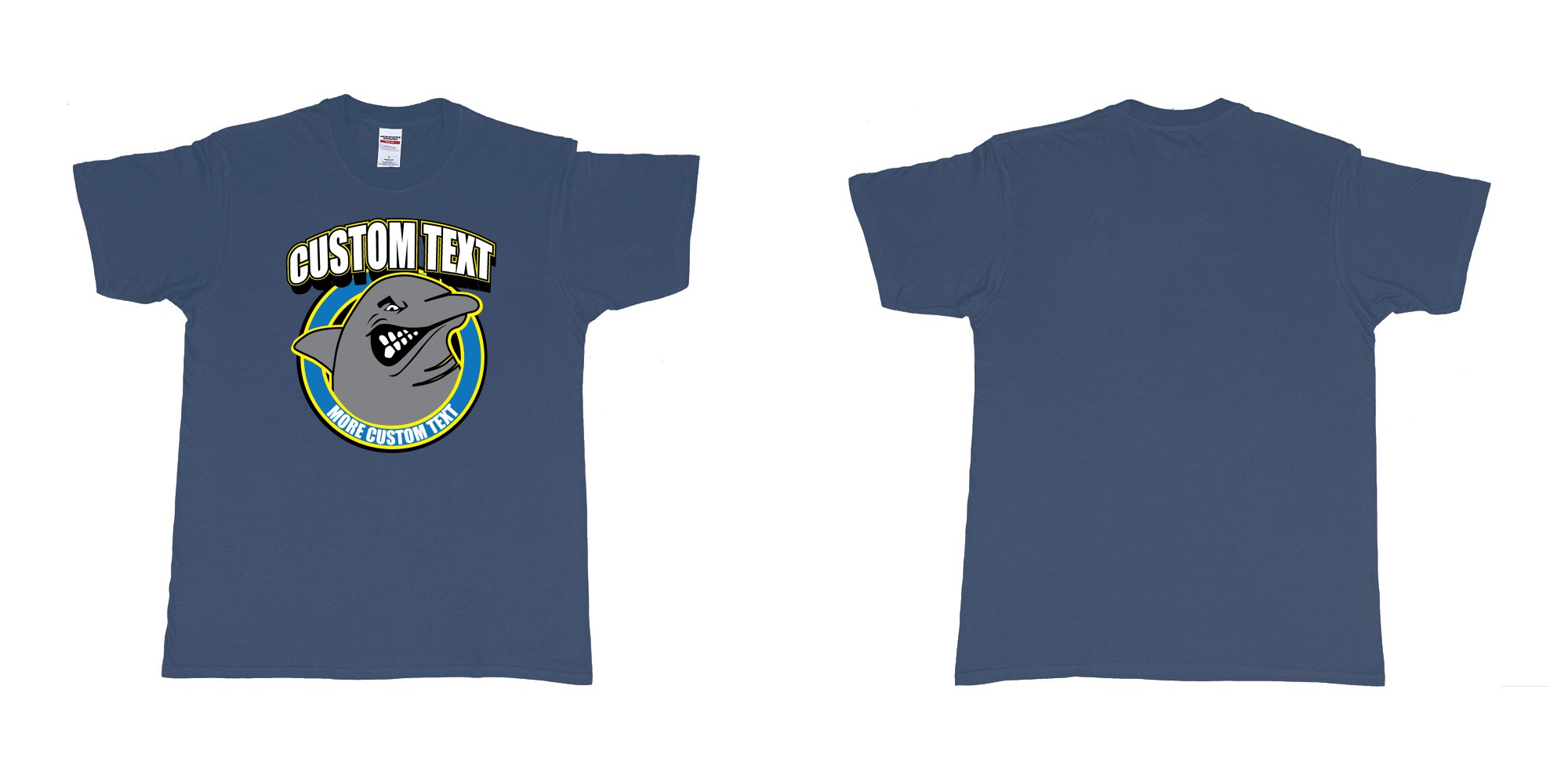 Custom tshirt design angry shark cartoon logo custom text print in fabric color navy choice your own text made in Bali by The Pirate Way