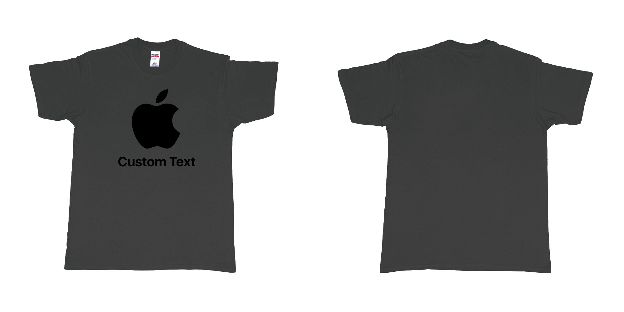 Custom tshirt design apple logo add custom text print bali in fabric color black choice your own text made in Bali by The Pirate Way