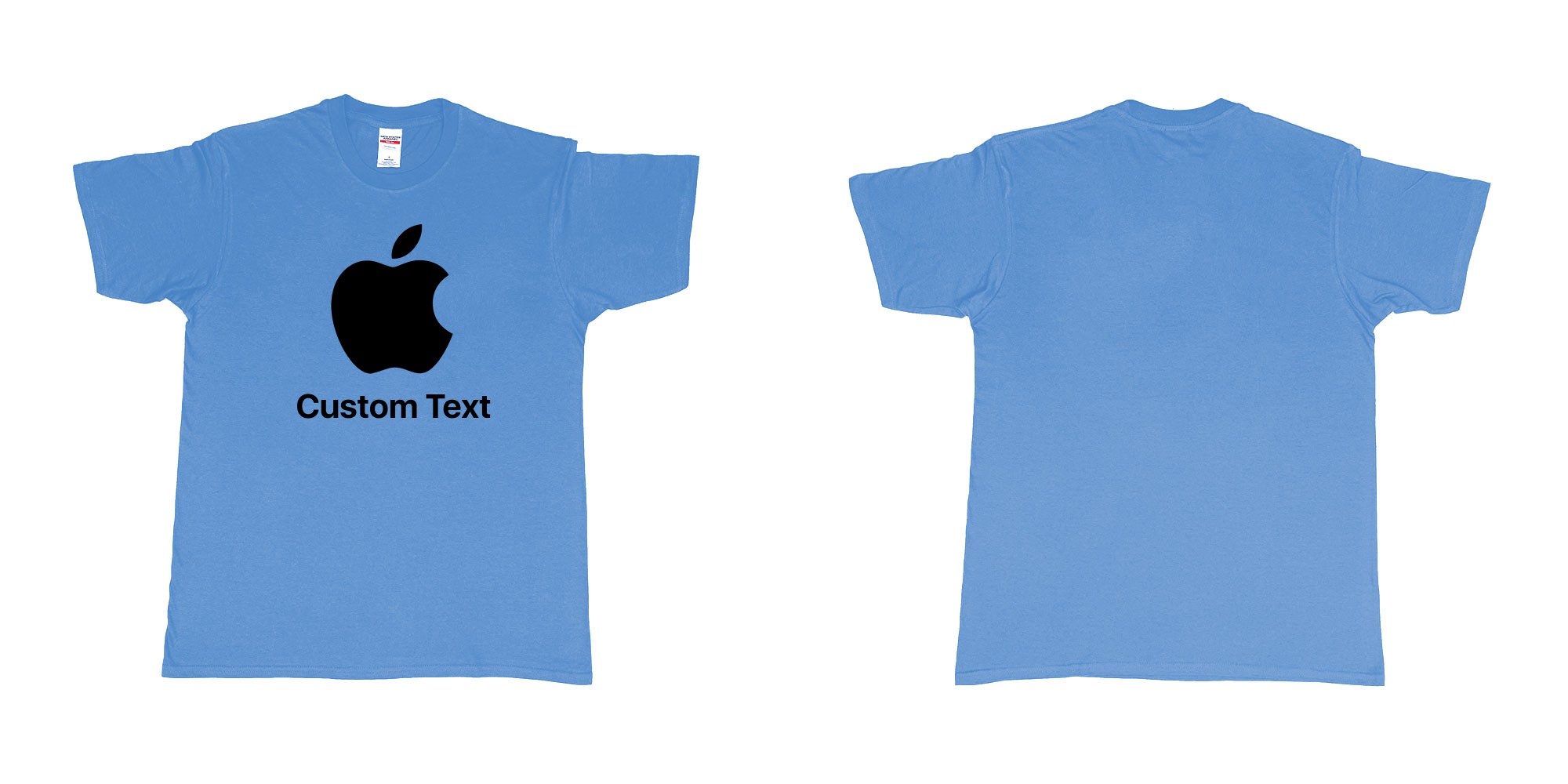 Custom tshirt design apple logo add custom text print bali in fabric color carolina-blue choice your own text made in Bali by The Pirate Way