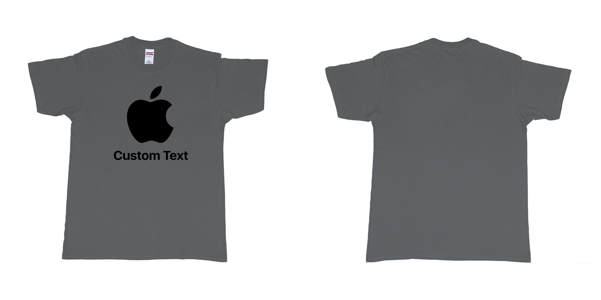 Custom tshirt design apple logo add custom text print bali in fabric color charcoal choice your own text made in Bali by The Pirate Way