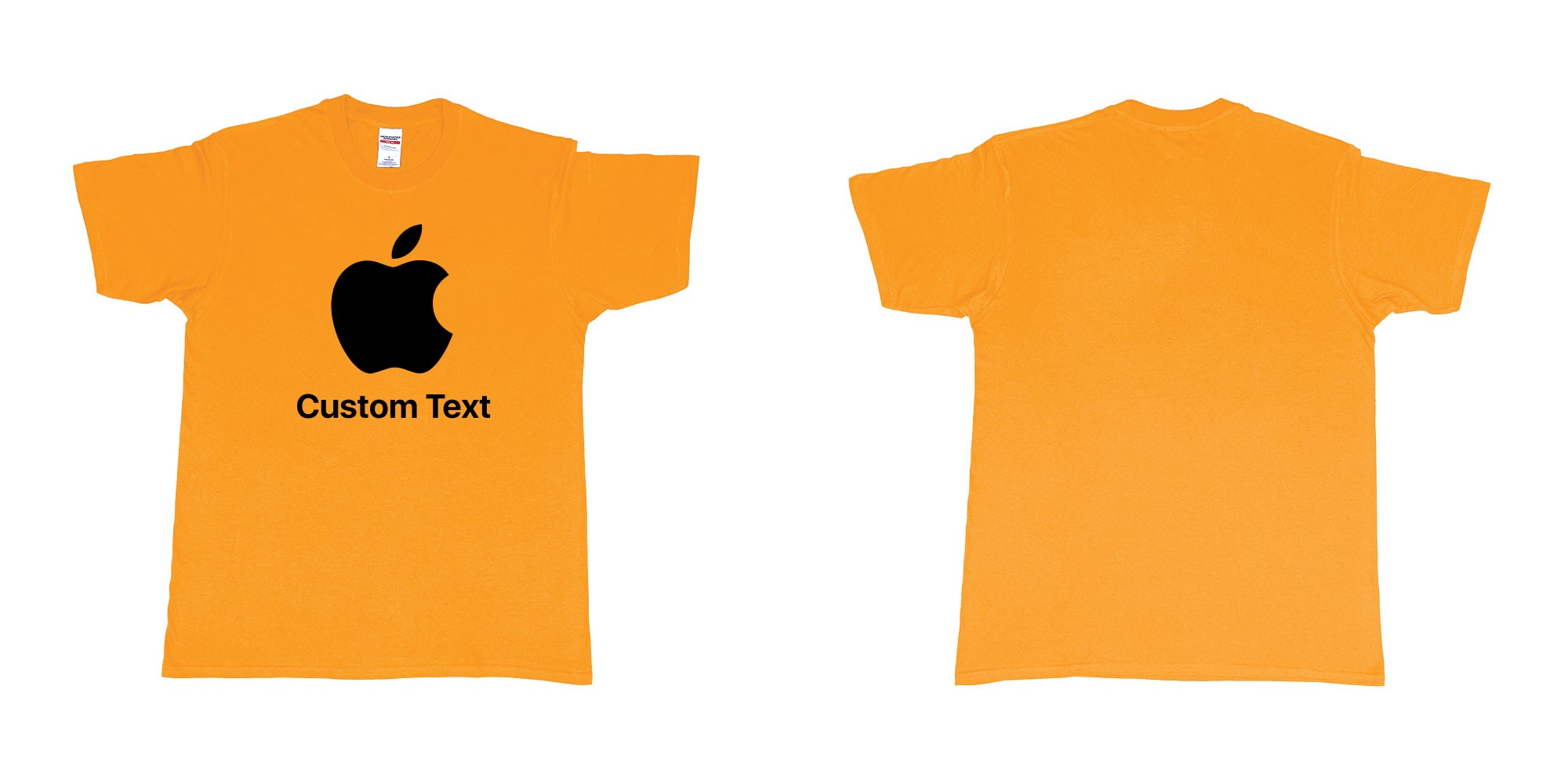 Custom tshirt design apple logo add custom text print bali in fabric color gold choice your own text made in Bali by The Pirate Way