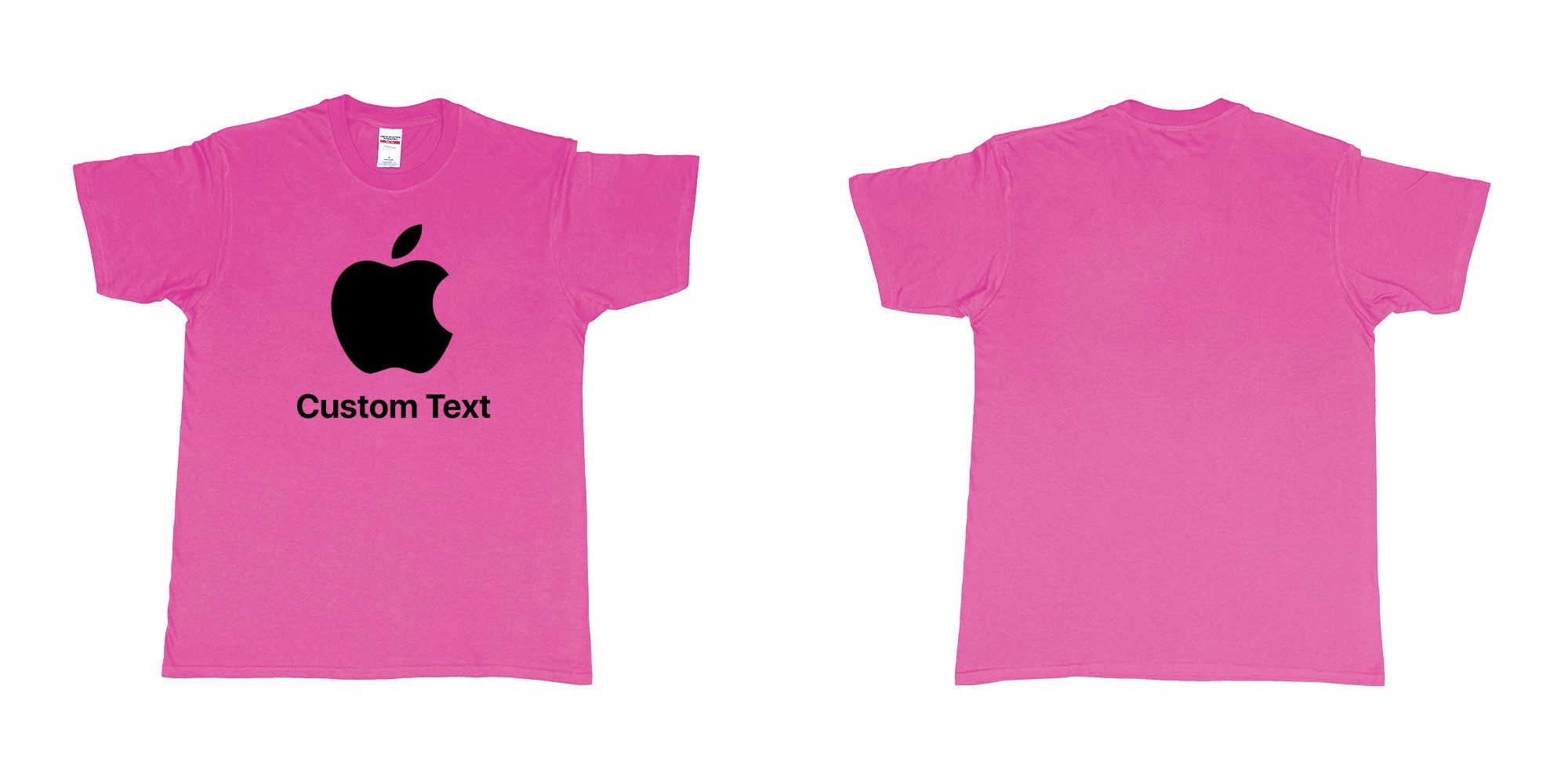Custom tshirt design apple logo add custom text print bali in fabric color heliconia choice your own text made in Bali by The Pirate Way