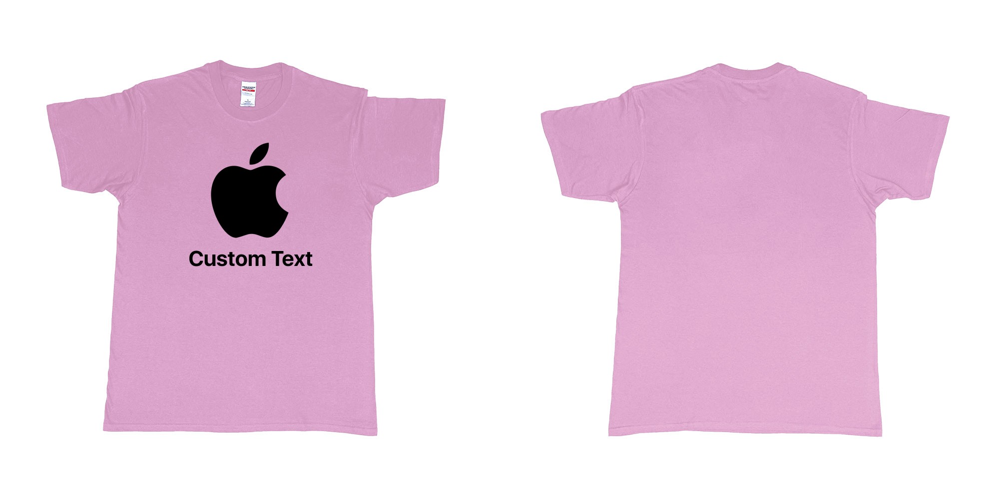Custom tshirt design apple logo add custom text print bali in fabric color light-pink choice your own text made in Bali by The Pirate Way