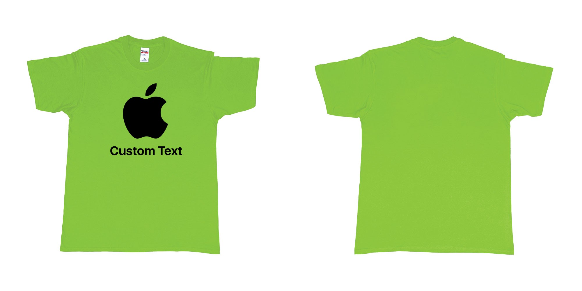 Custom tshirt design apple logo add custom text print bali in fabric color lime choice your own text made in Bali by The Pirate Way