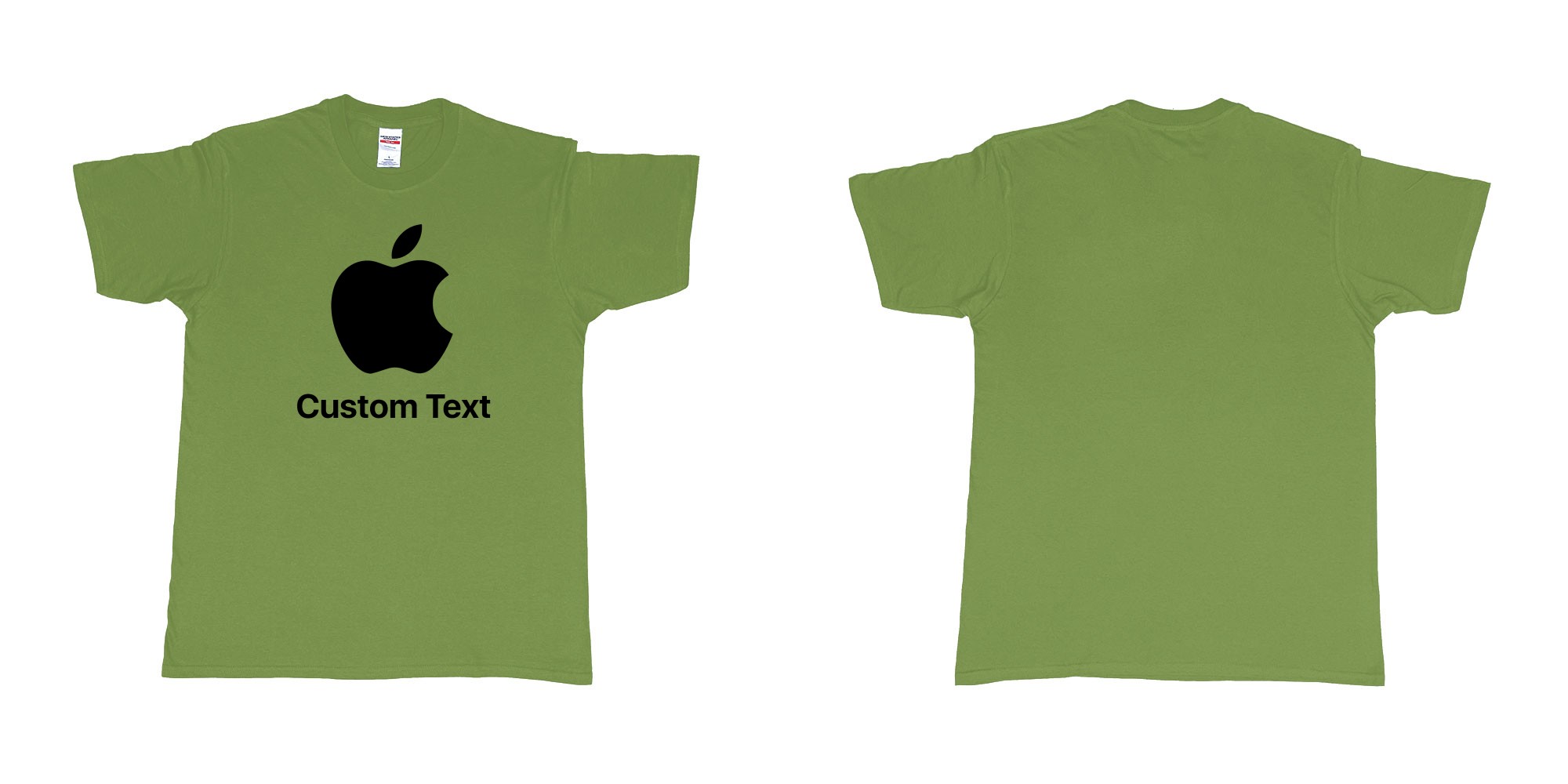 Custom tshirt design apple logo add custom text print bali in fabric color military-green choice your own text made in Bali by The Pirate Way