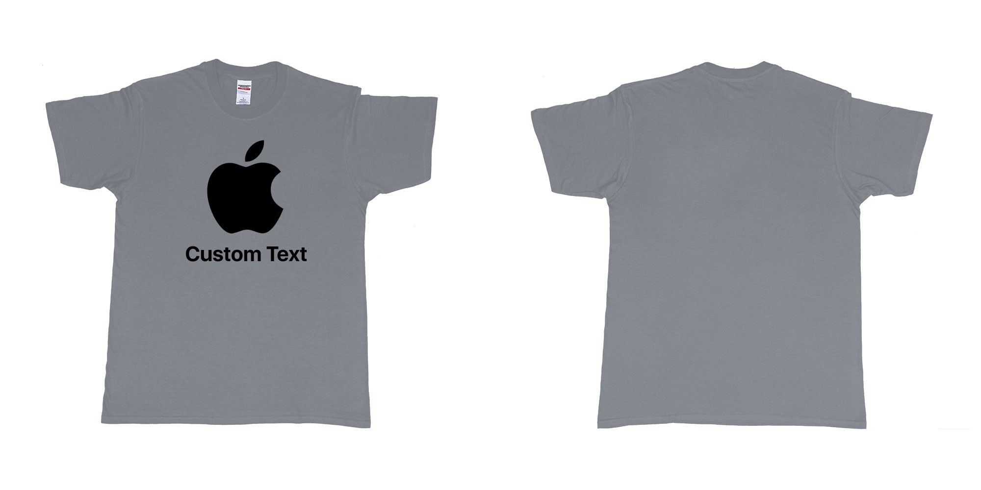 Custom tshirt design apple logo add custom text print bali in fabric color misty choice your own text made in Bali by The Pirate Way