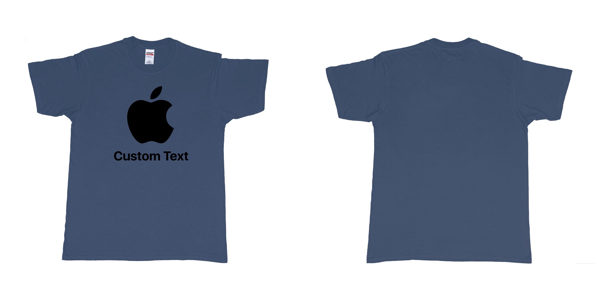Custom tshirt design apple logo add custom text print bali in fabric color navy choice your own text made in Bali by The Pirate Way