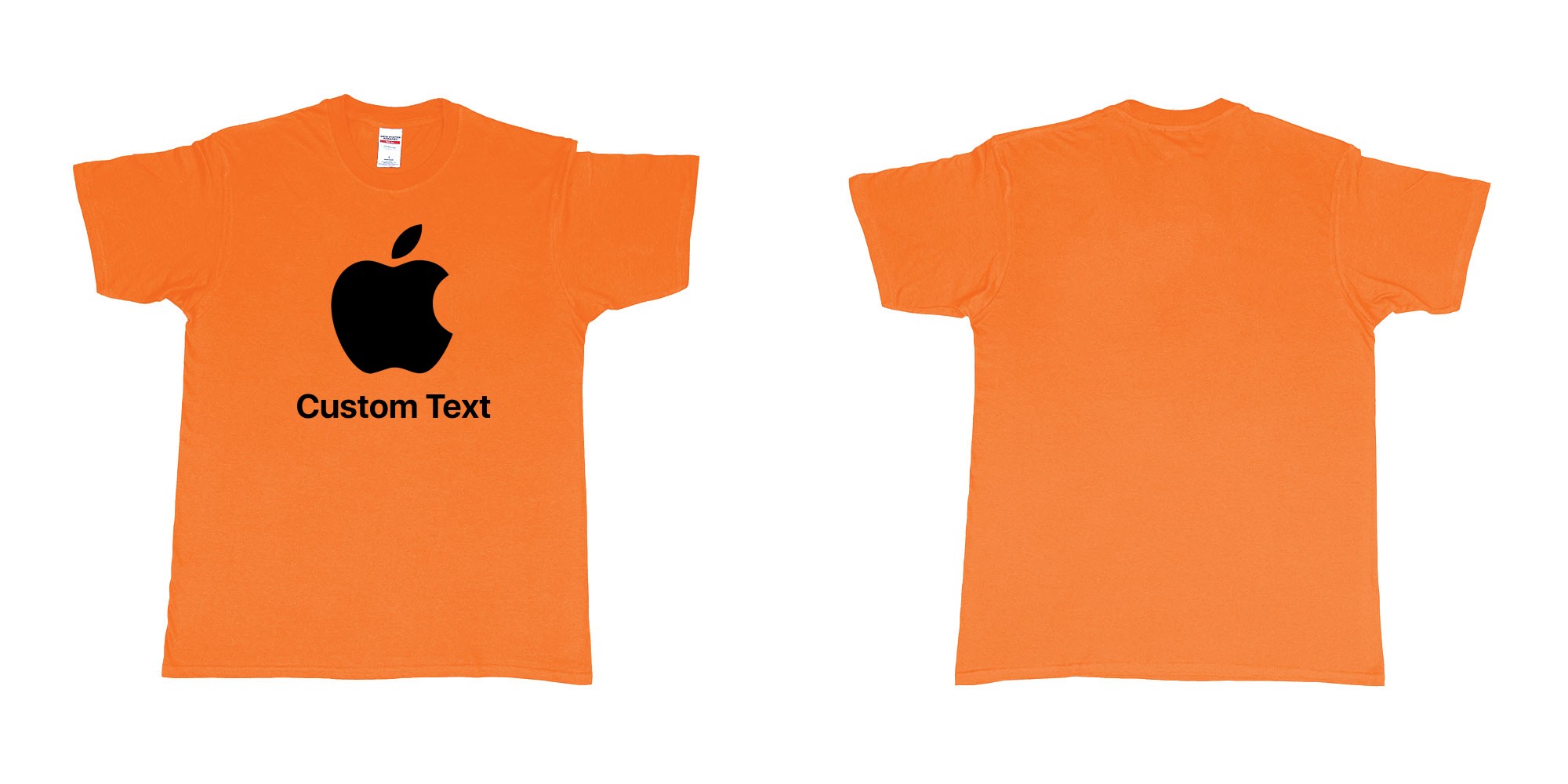 Custom tshirt design apple logo add custom text print bali in fabric color orange choice your own text made in Bali by The Pirate Way