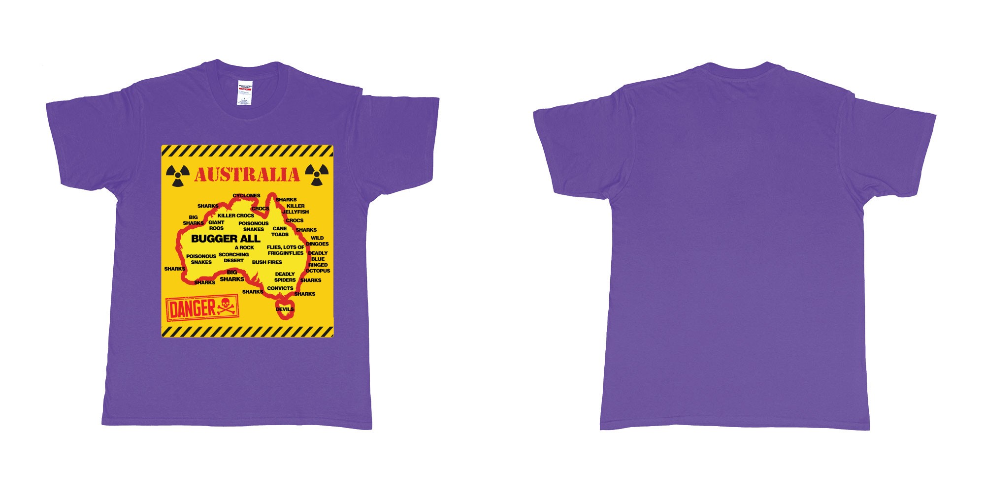 Custom tshirt design australia danger sign everything wants to kill you tshirt printing in fabric color purple choice your own text made in Bali by The Pirate Way