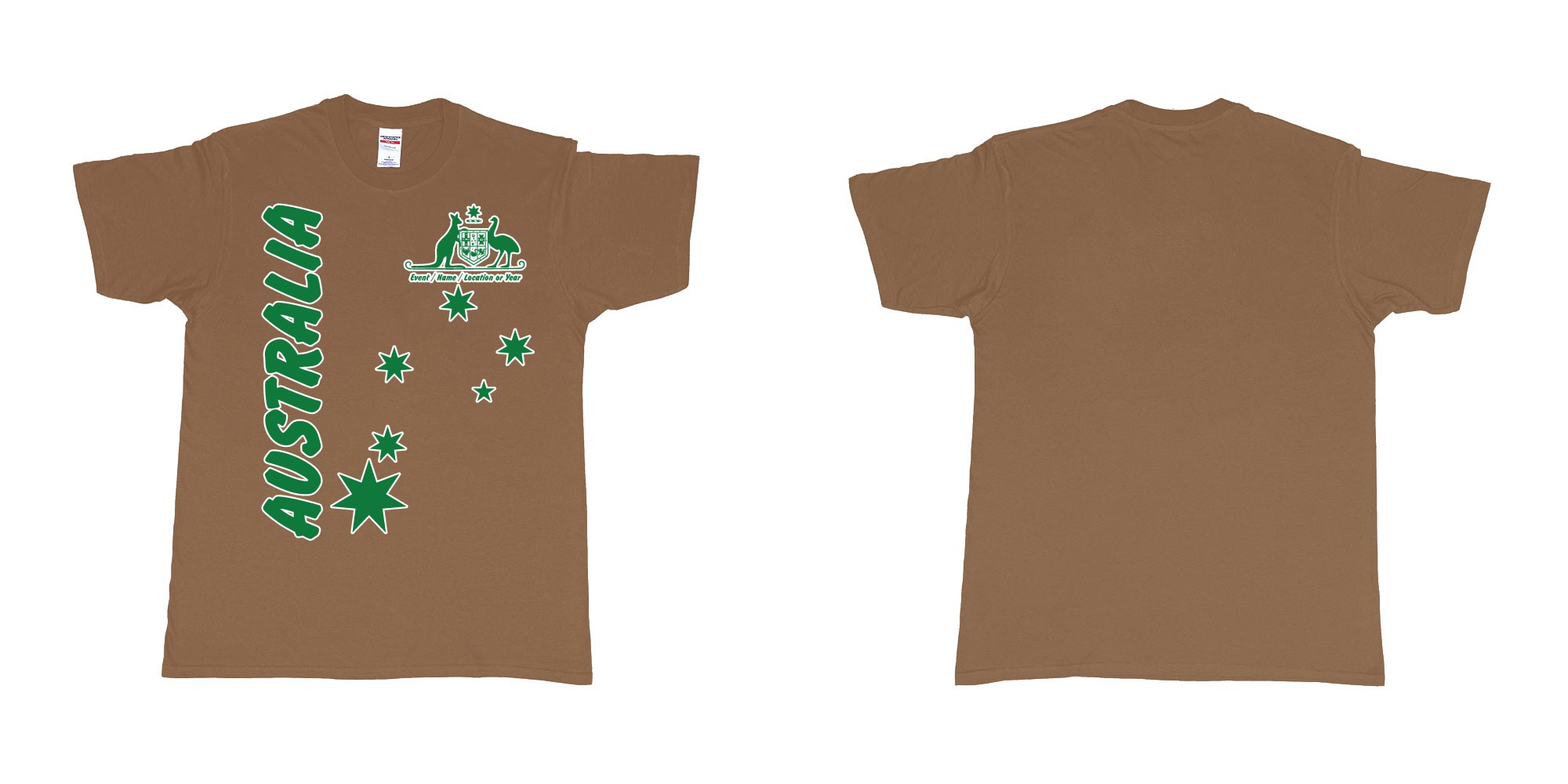 Custom tshirt design australia day vintage green white gold in fabric color chestnut choice your own text made in Bali by The Pirate Way