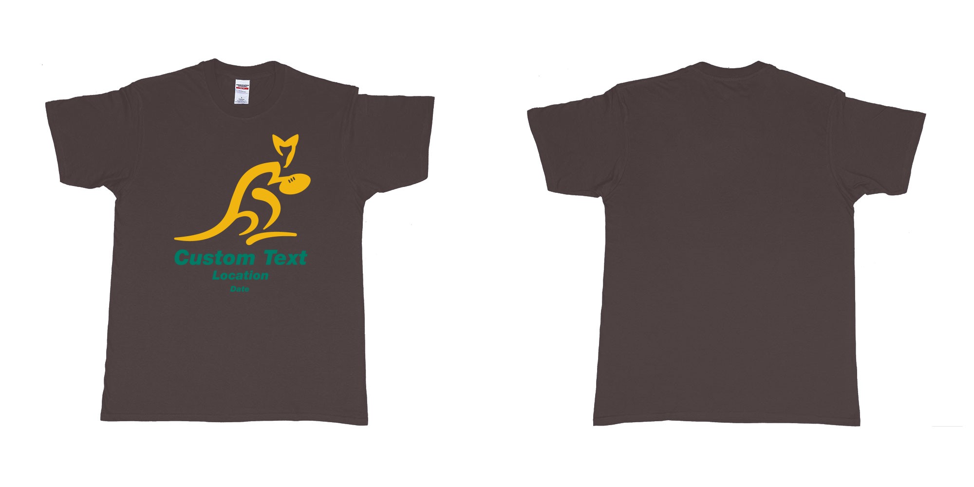 Custom tshirt design australia national rugby union team the wallabies in fabric color dark-chocolate choice your own text made in Bali by The Pirate Way