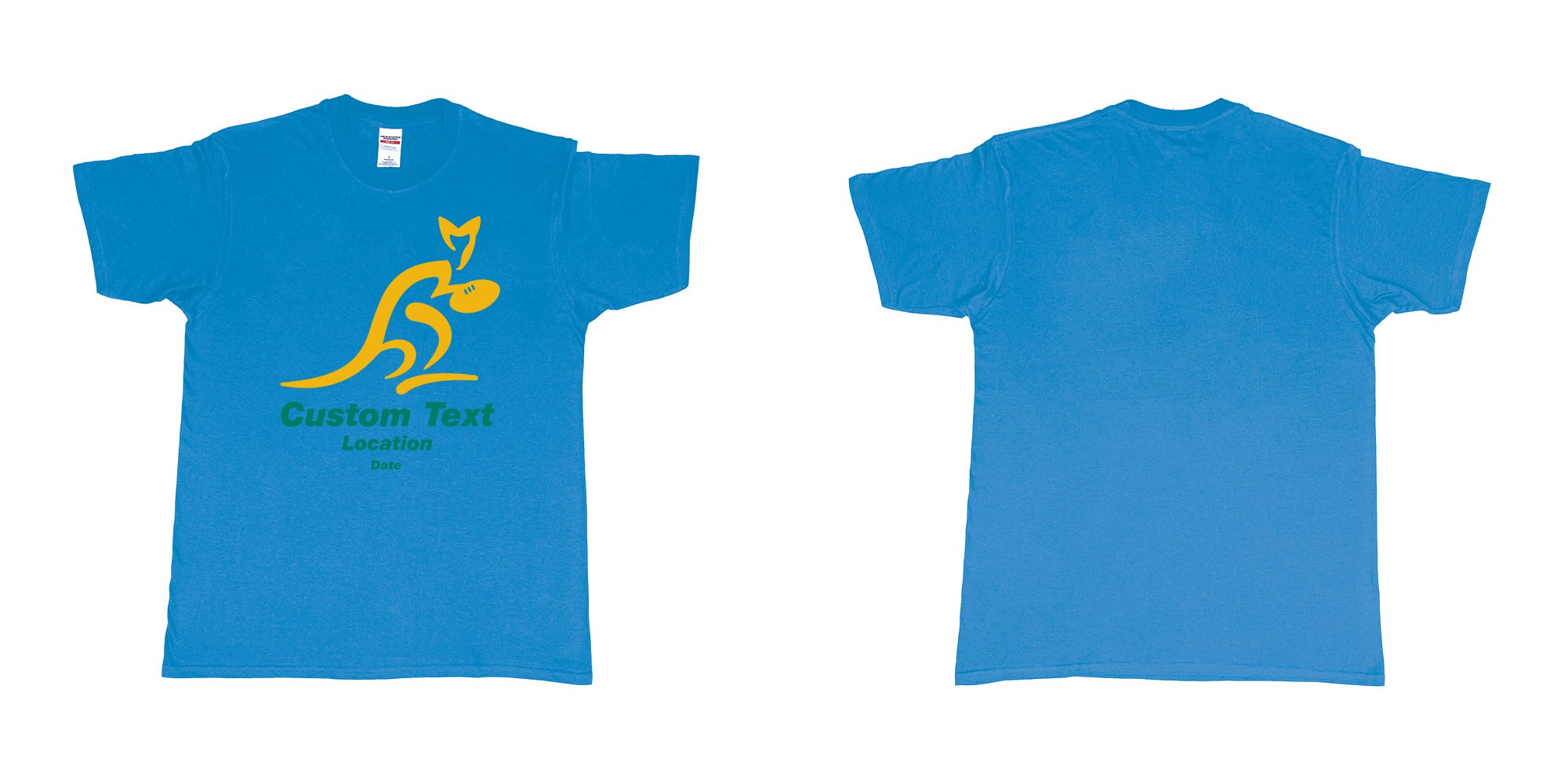 Custom tshirt design australia national rugby union team the wallabies in fabric color sapphire choice your own text made in Bali by The Pirate Way