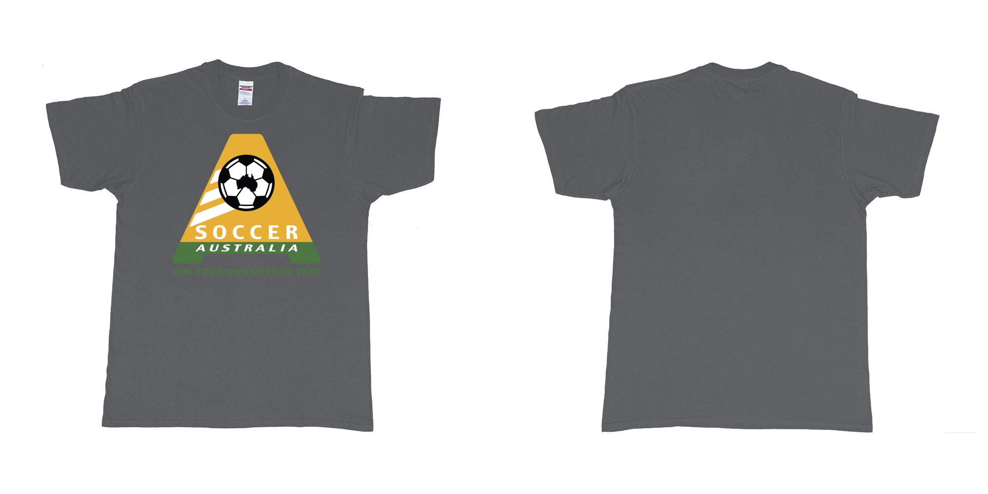 Custom tshirt design australia soccer football australian flag add custom text print bali in fabric color charcoal choice your own text made in Bali by The Pirate Way